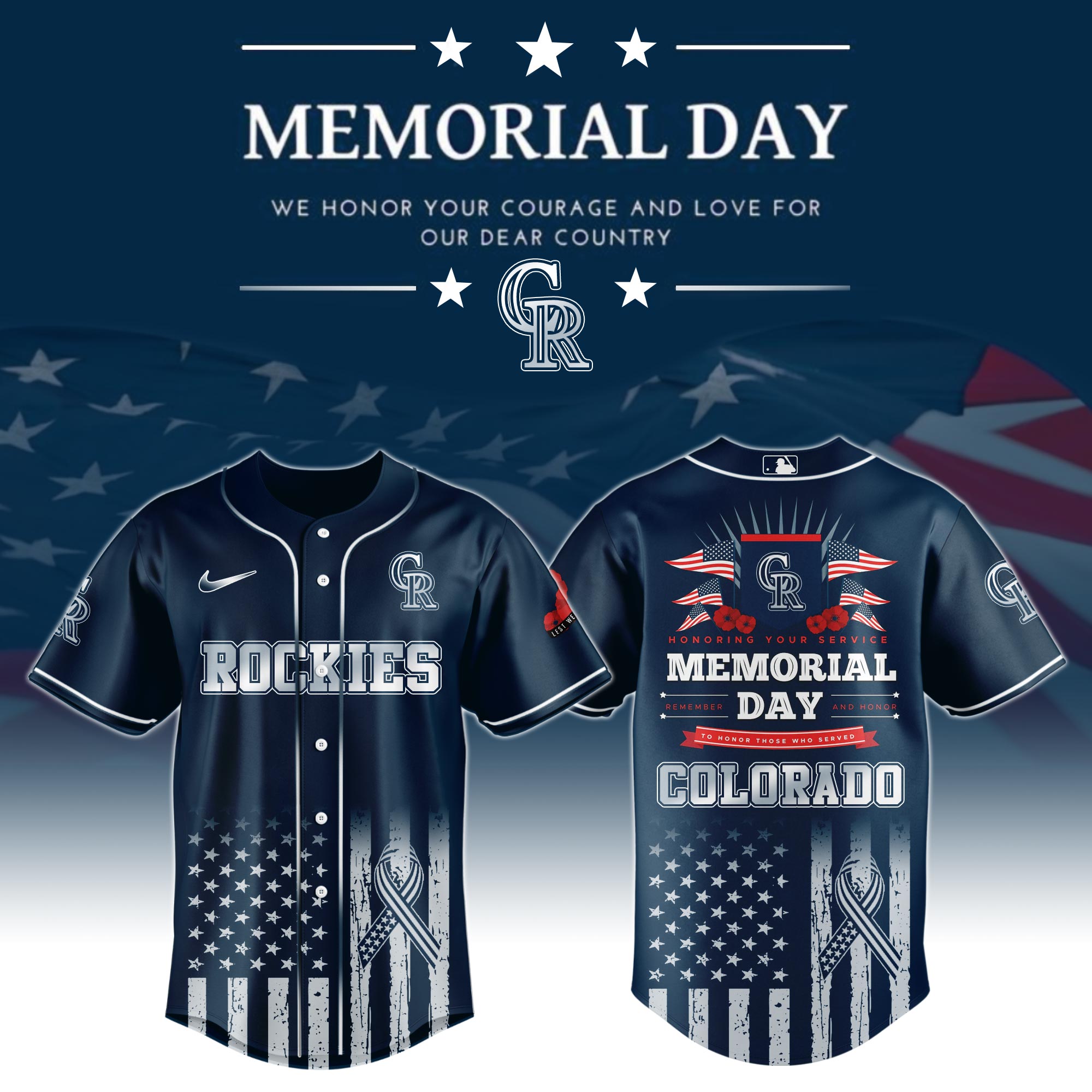 Colorado Rockies Special Memorial Day Jersey Baseball Fans Gifts