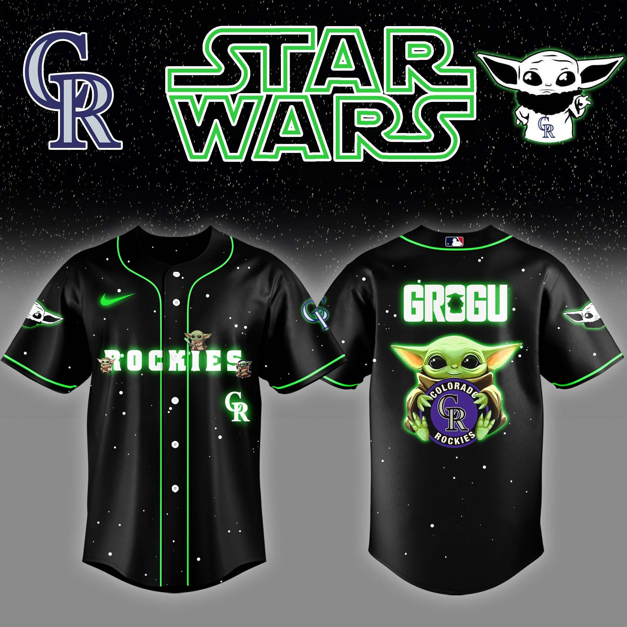 Colorado Rockies x Star Wars Grogu Night Baseball Jersey Gifts For Baseball Lovers