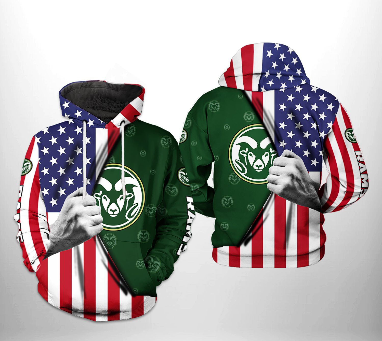 Colorado State Rams NCAA US FLag Hoodie  Zip Hoodie Version 1730