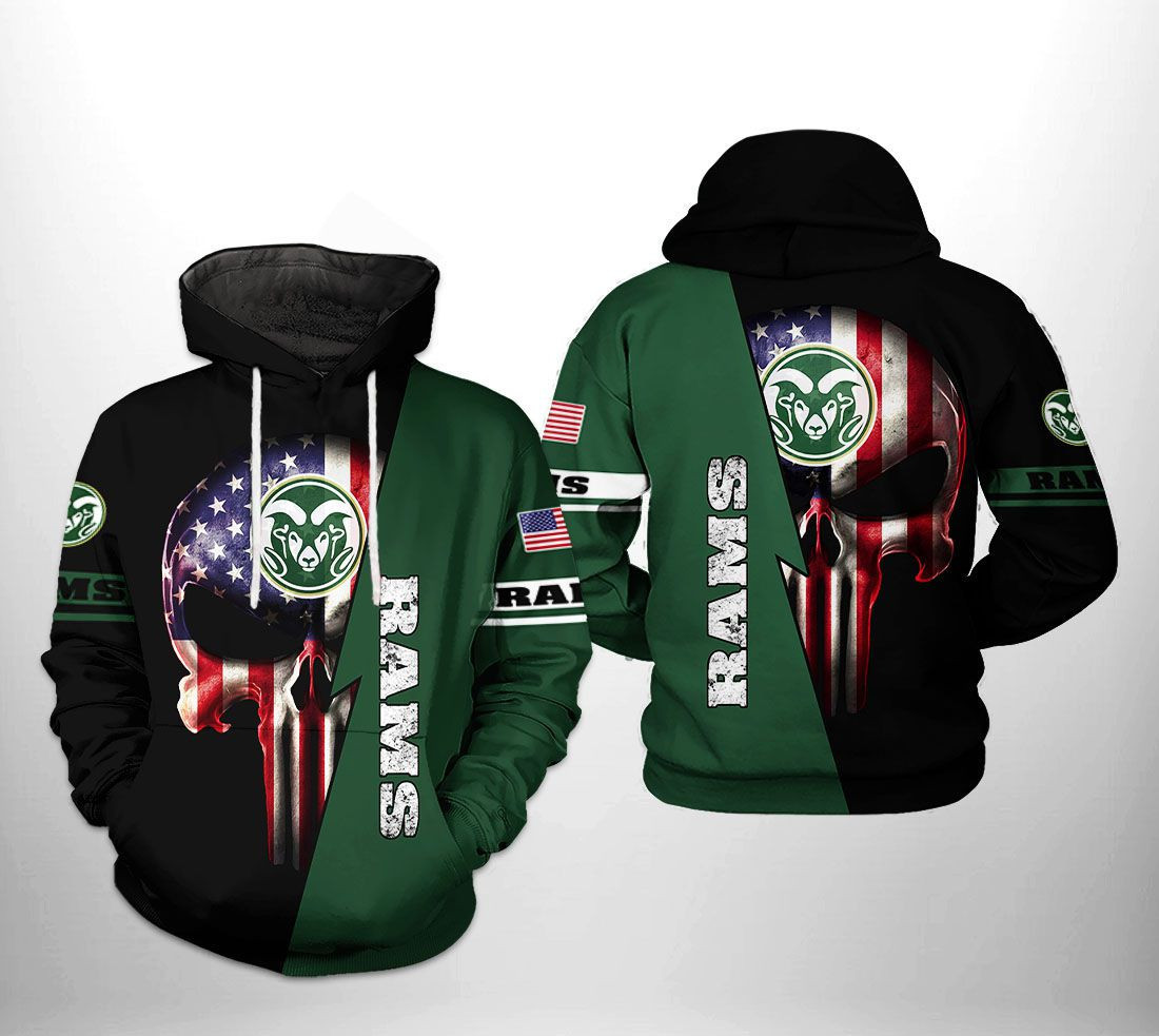Colorado State Rams NCAA US Flag Skull Hoodie  Zip Hoodie