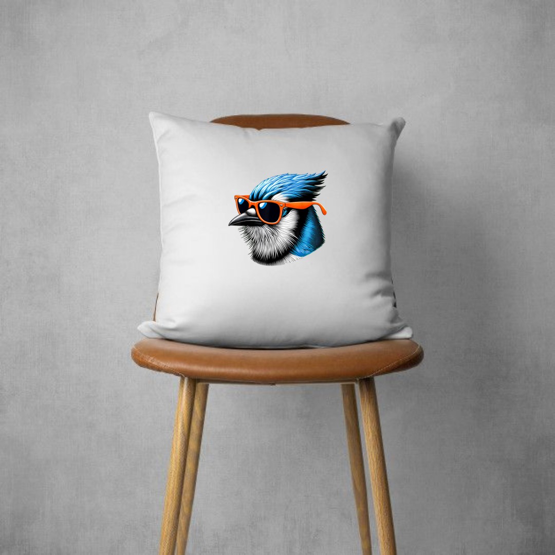 Cool Blue Jay Bird Wearing Sunglasses Graphic Art Pillows