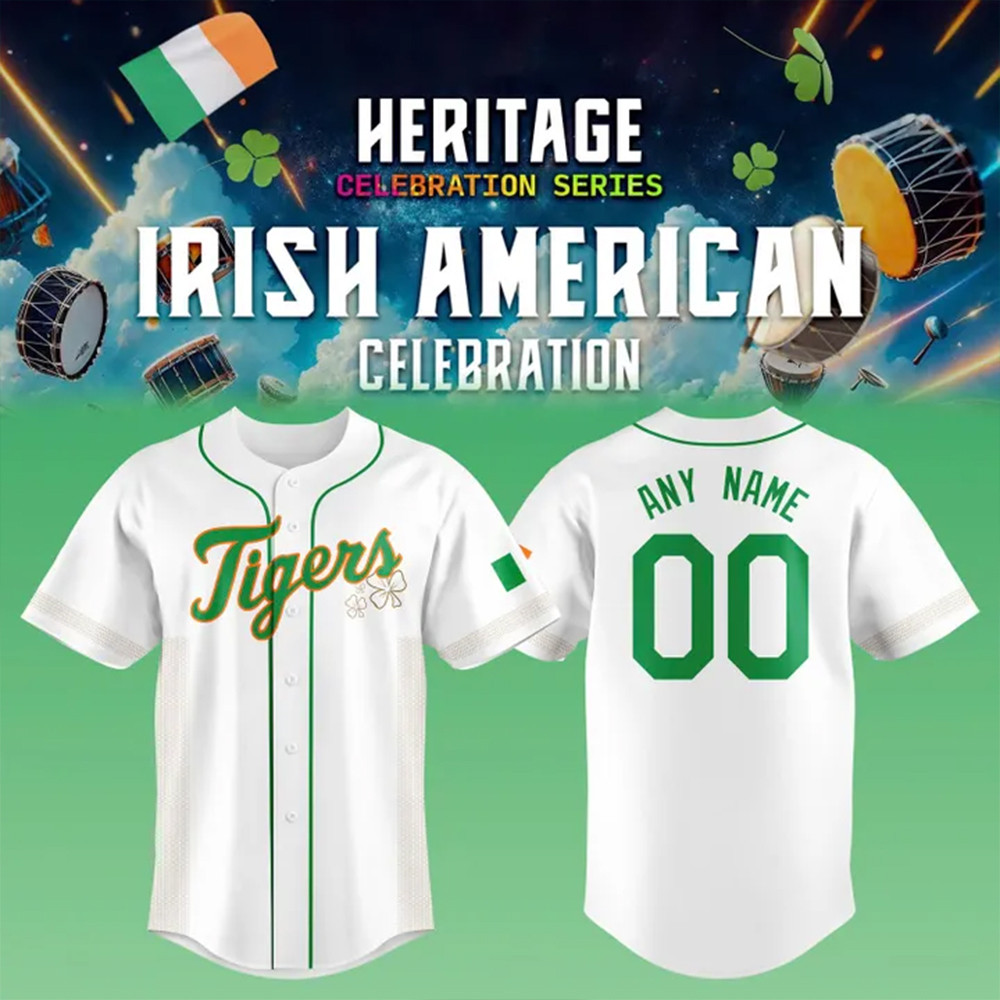Custom 2025 Detroit Tigers Irish Heritage night Jersey Baseball Lover Gift Ideas