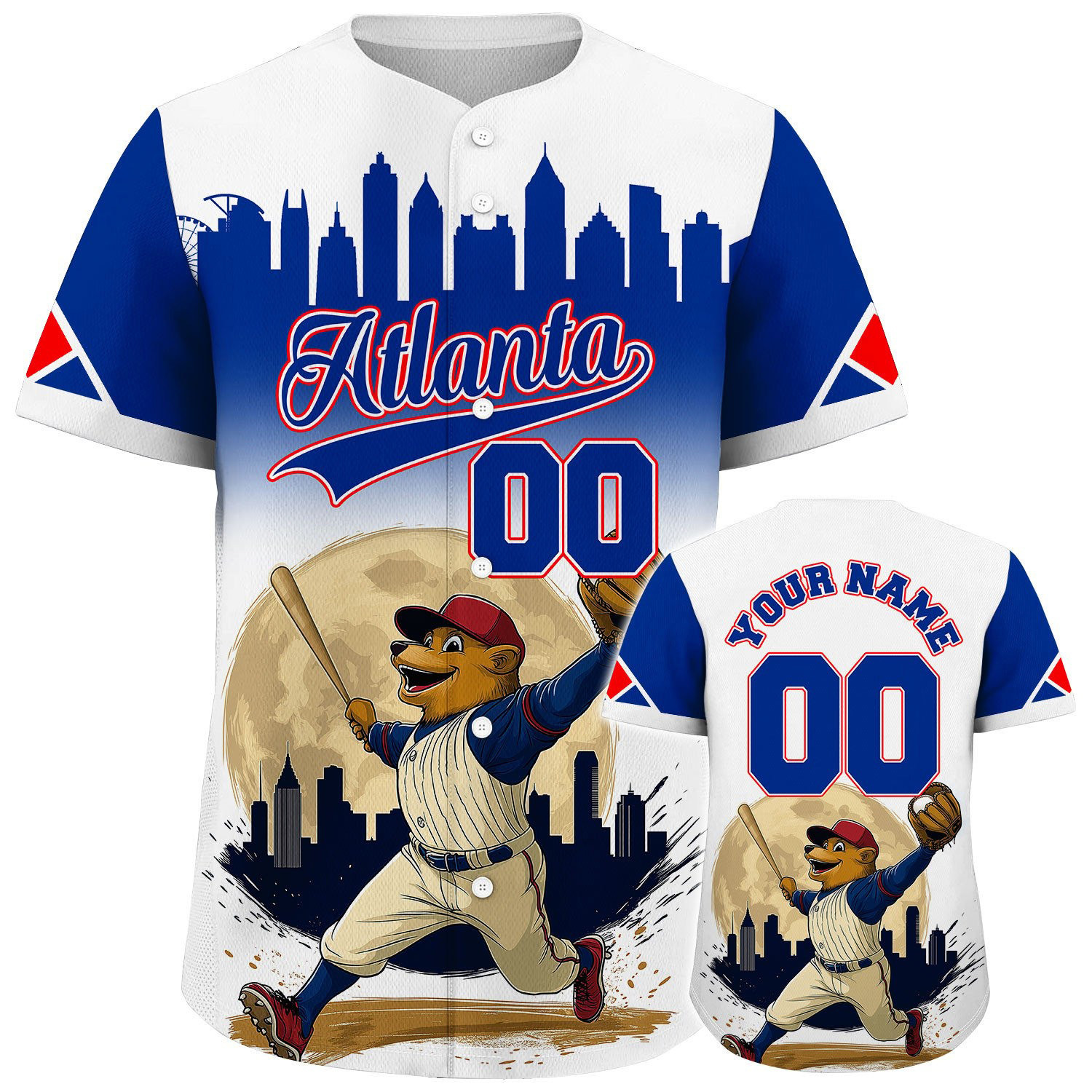 Custom Atalanta Baseball Cartoon Mascot Player Moon City View Baseball Jerseys Gifts For Fans
