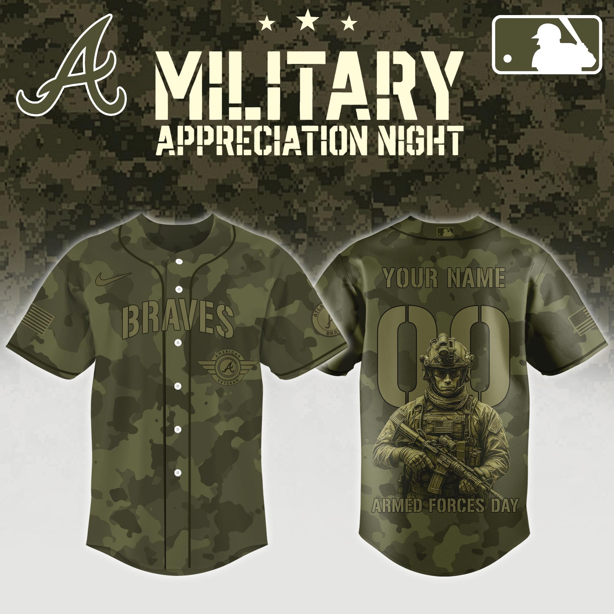 Custom Atlanta Braves x MLB 2025 Armed Forces Day Night Jersey Cool Gifts For Baseball Lovers