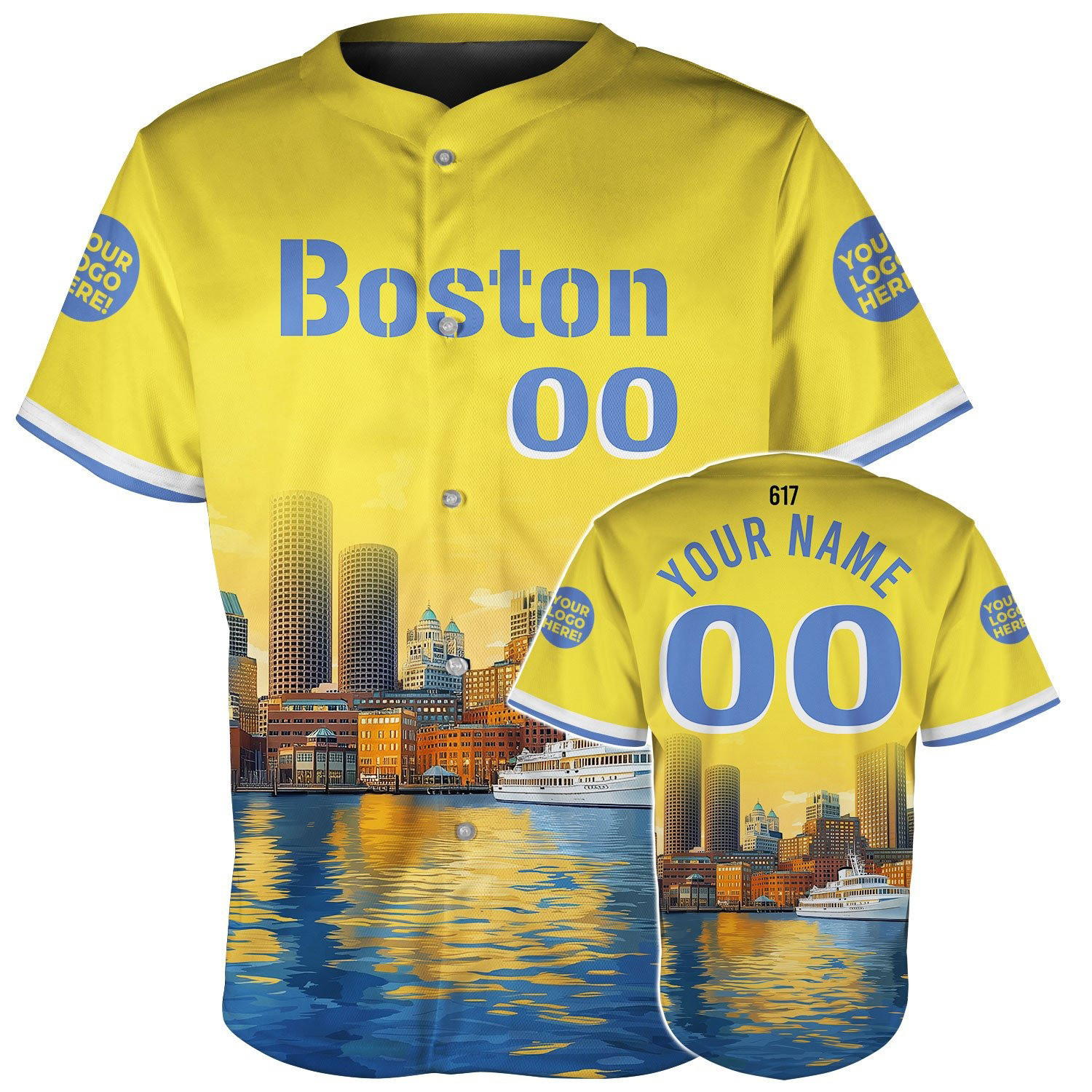 Custom Boston Harbor Skyline Baseball Jerseys Gifts For Boyfriend