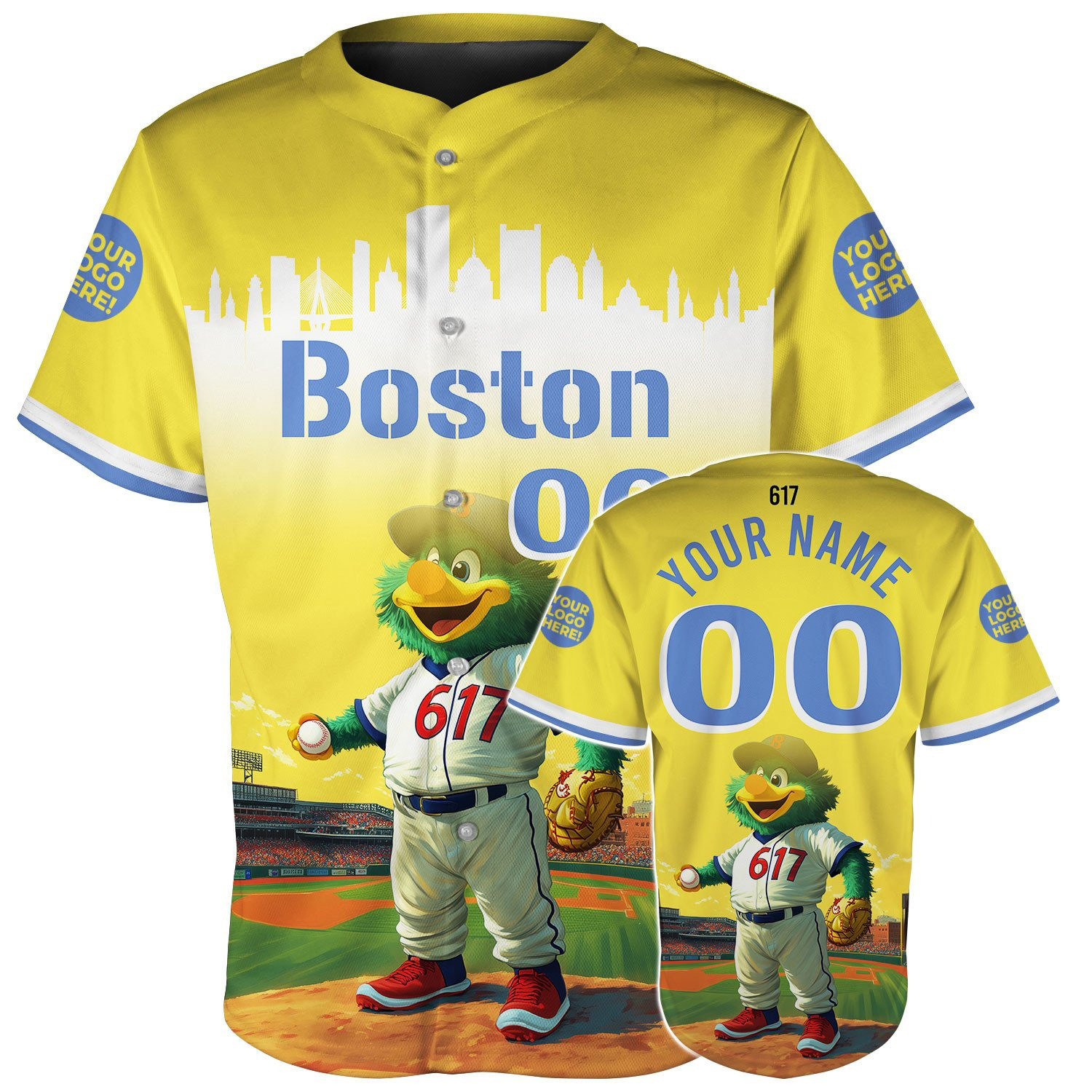 Custom Boston Mascot Baseball Player City Skyline Baseball Jerseys Gifts For Fans