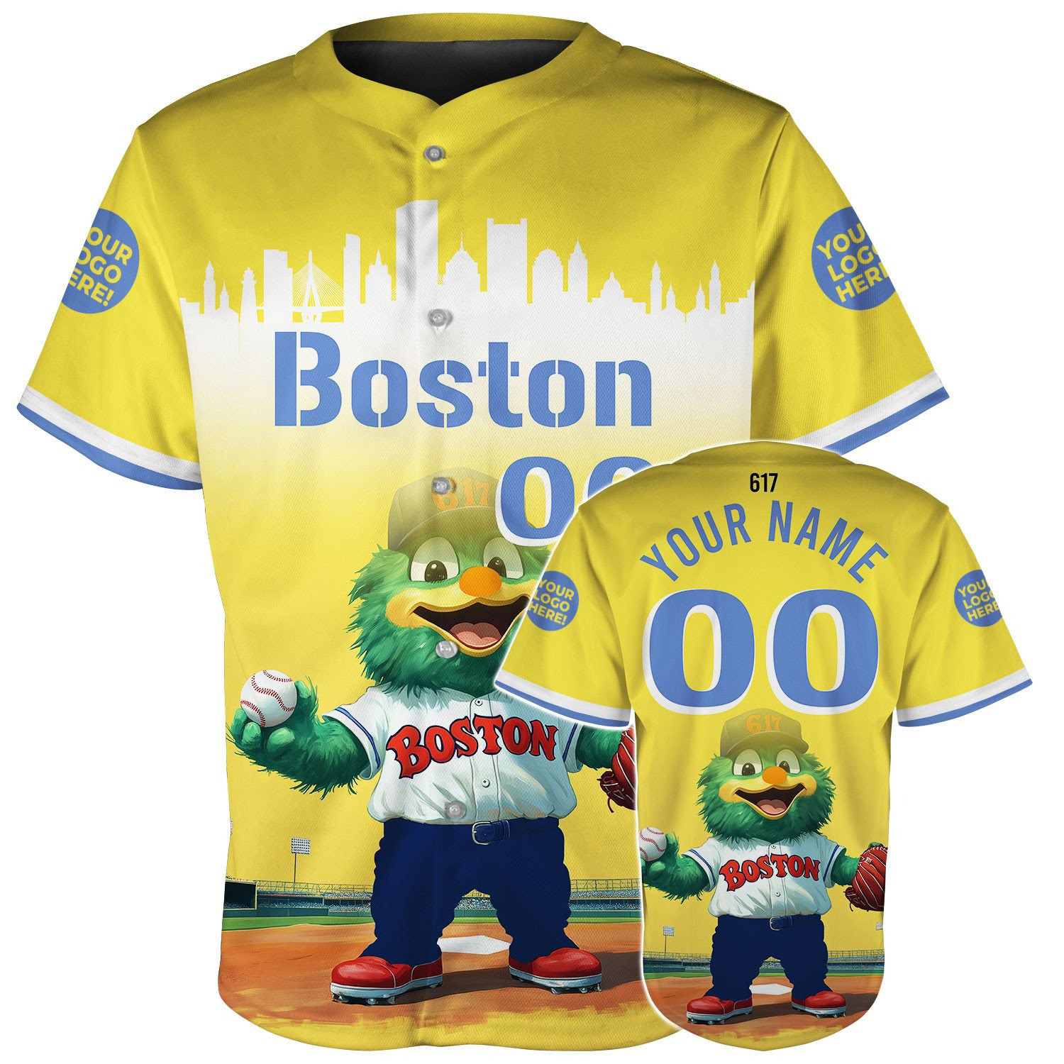 Custom Boston Mascot Player City Skyline Baseball Jerseys Baseball Lover Gift Ideas