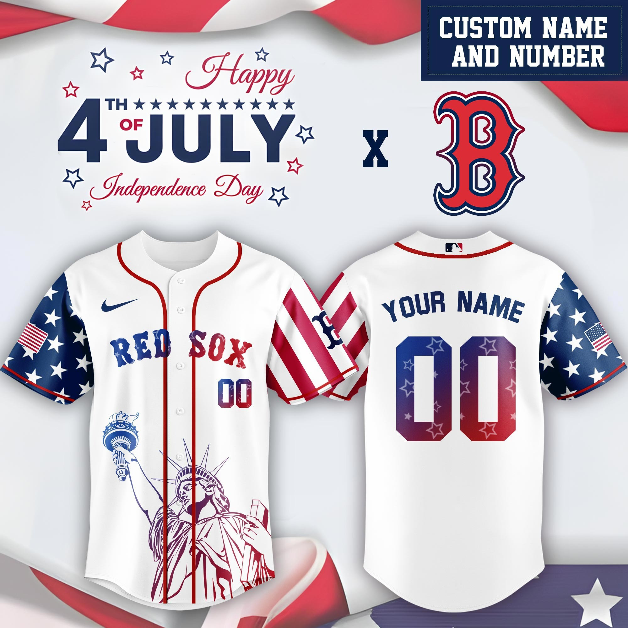 Custom Boston Red Sox Patriotic Independence Day  Edition Jersey Thoughtful Gift For Dad
