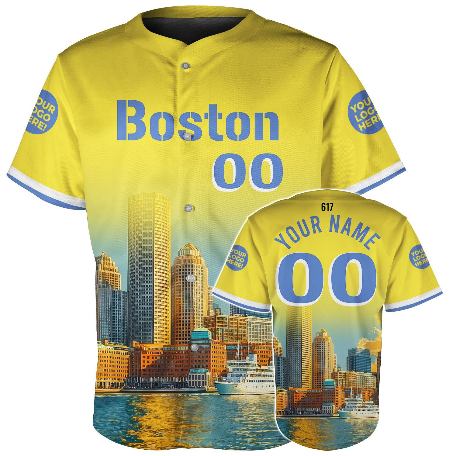 Custom Boston Waterfront Financial District Skyline Baseball Jerseys Gifts For Husband