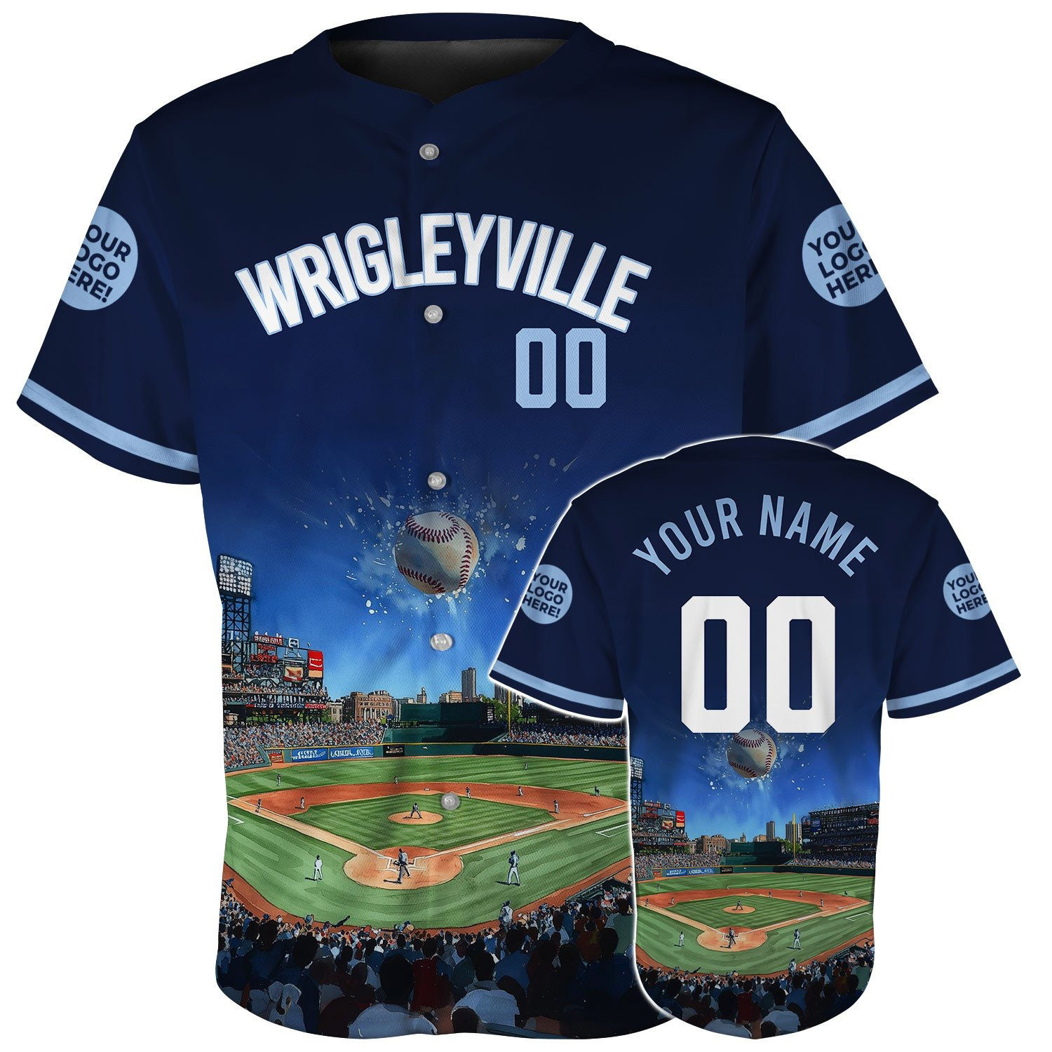 Custom Chicago Wrigley Field Skyline Baseball Jerseys Cool Gifts For Baseball Lovers