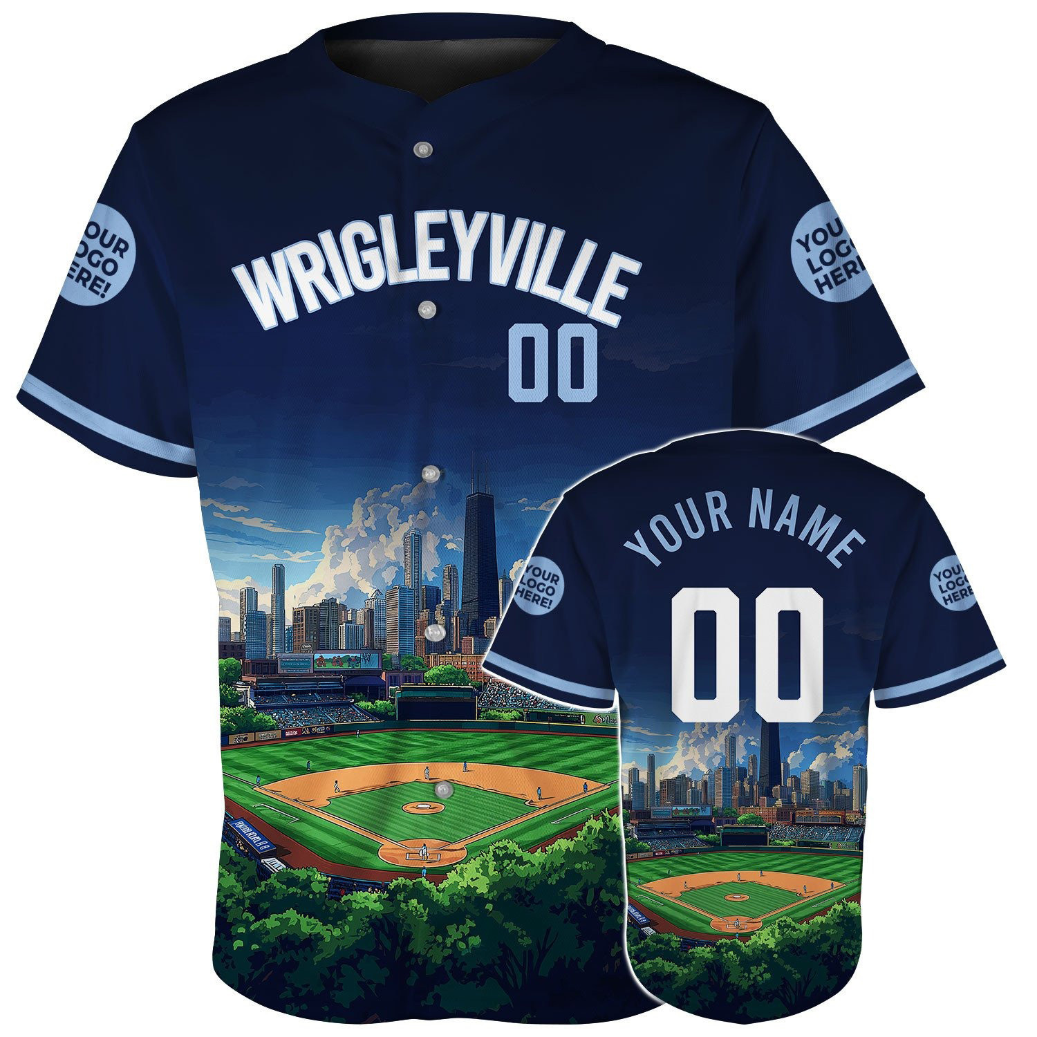Custom Chicago Wrigley Field Skyline Baseball Jerseys Presents For Baseball Lovers