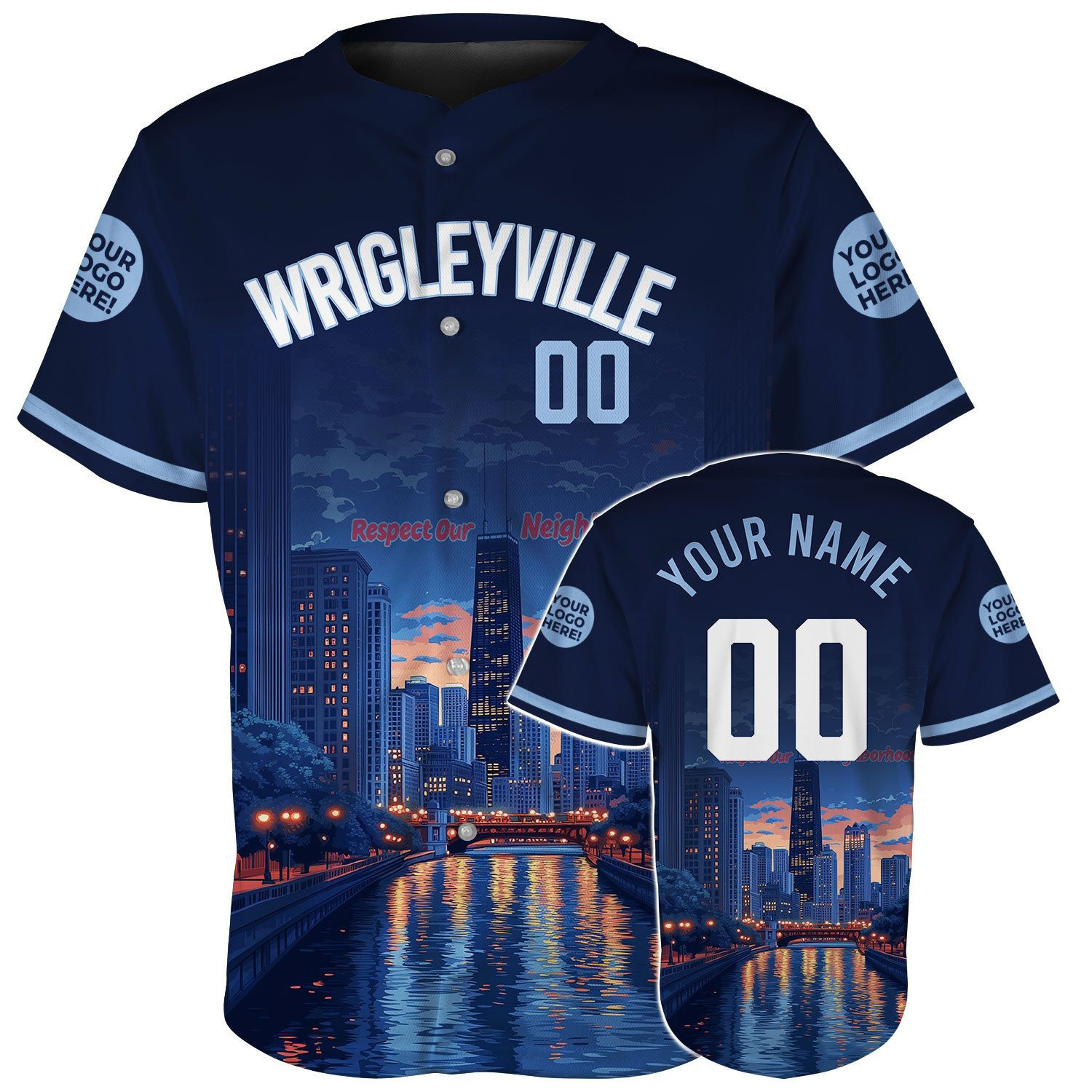 Custom Chicago Wrigleyville Riverwalk John Hancock Center Baseball Jerseys Baseball Fan Gifts