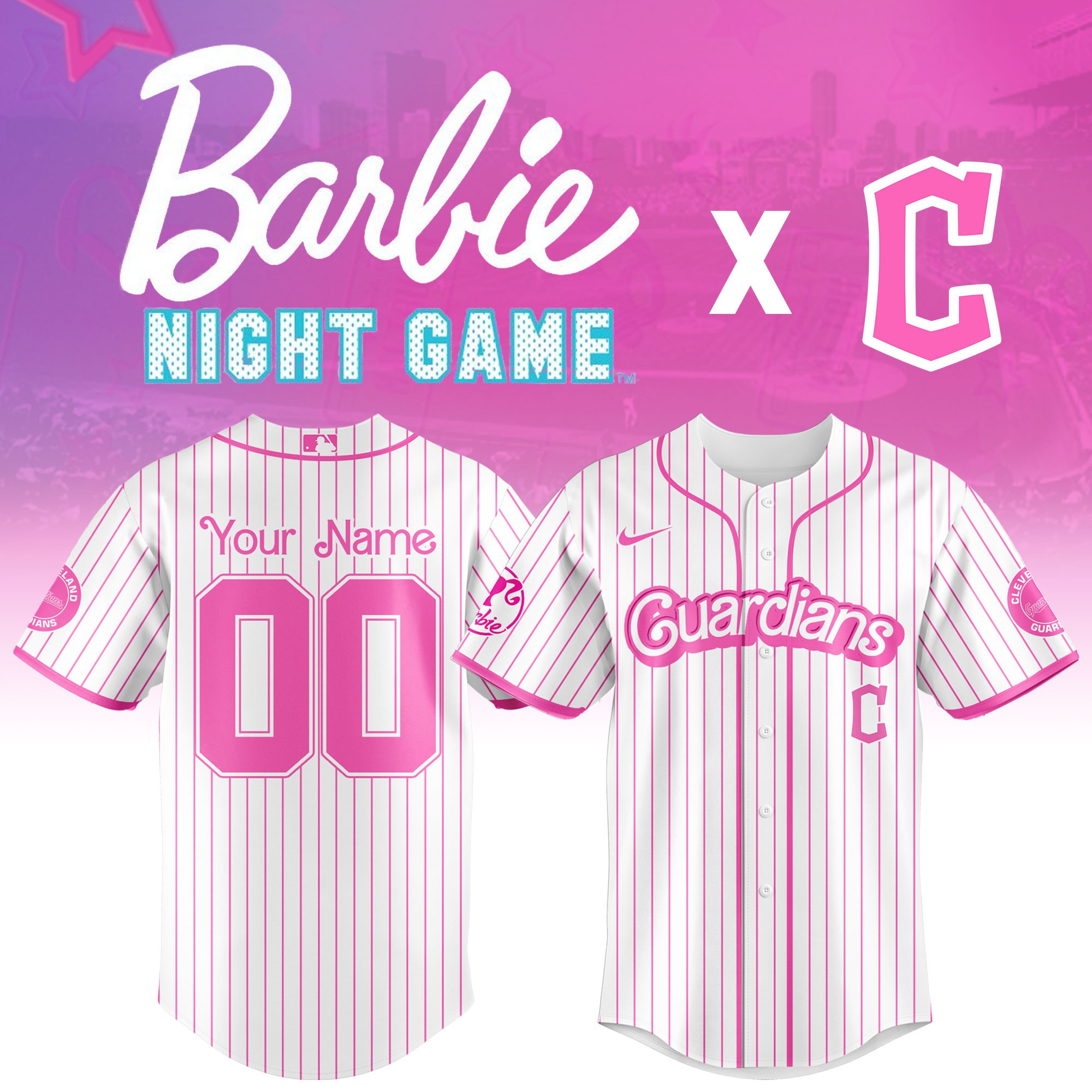 Custom Cleveland Guardians MLB X Barbie Night Game Jersey Fan Merch Baseball Lover Gifts For Her