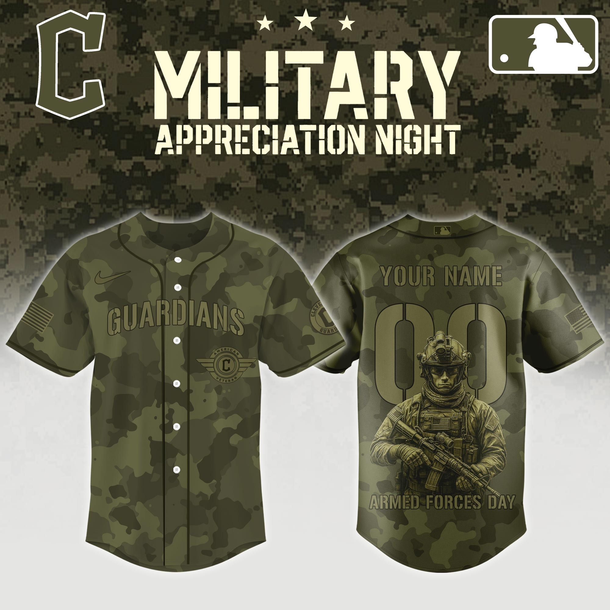 Custom Cleveland Guardians x MLB 2025 Armed Forces Day Night Jersey Gifts For Baseball Lovers