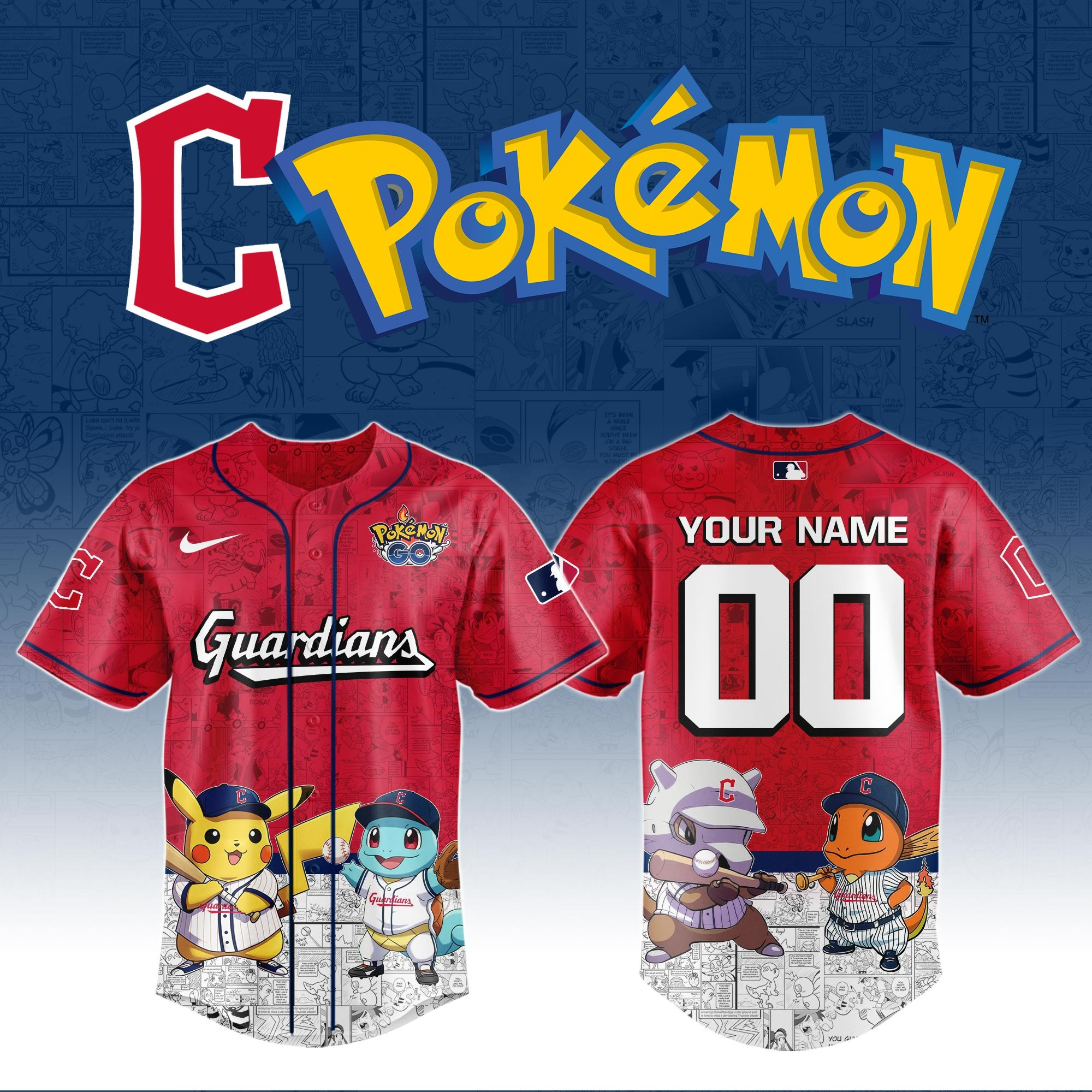 Custom Cleveland Guardians X PokÃ©mon Go Jersey MLB Baseball Merch Unique Gifts For Him Her