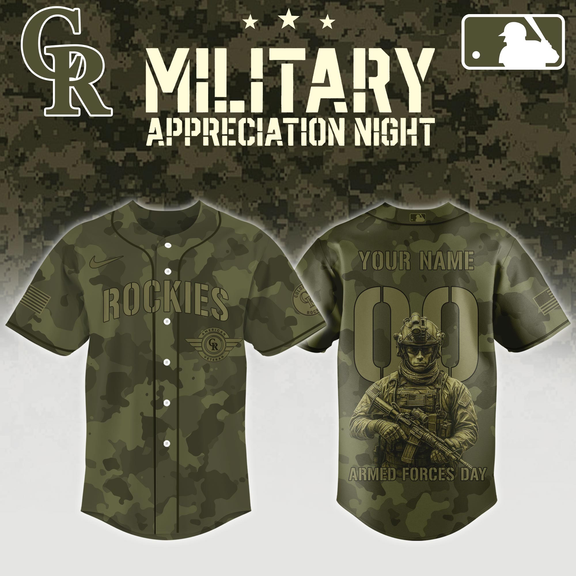 Custom Colorado Rockies x MLB 2025 Armed Forces Day Night Jersey Cool Baseball Gifts