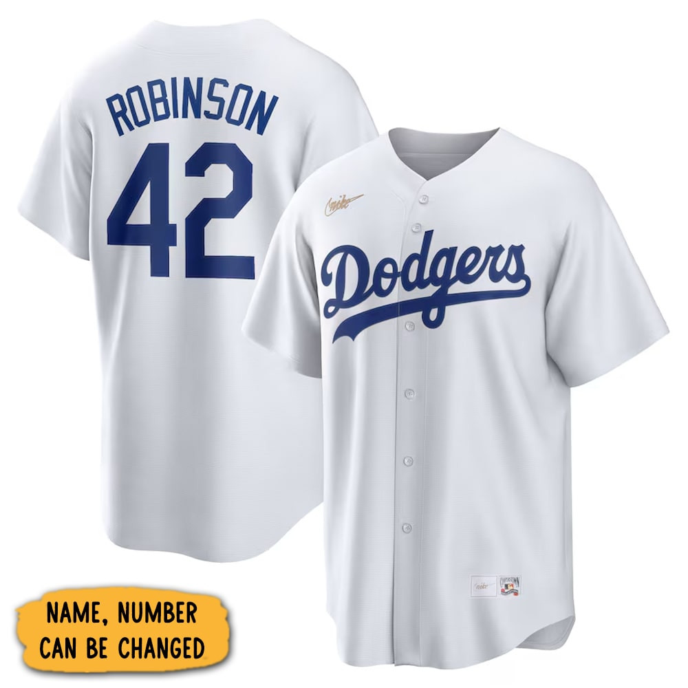 Custom  Jackie Robinson White Brooklyn Dodgers Home Cooperstown Jersey Fans Gifts