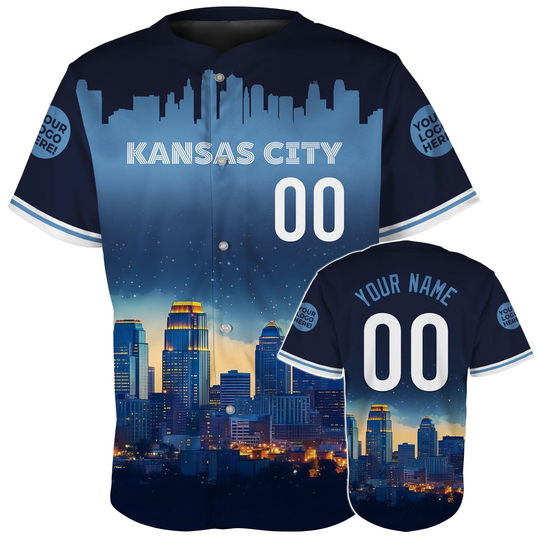 Custom Kansas City Skyline At Night Baseball Jersey Best Gifts For Football Fans