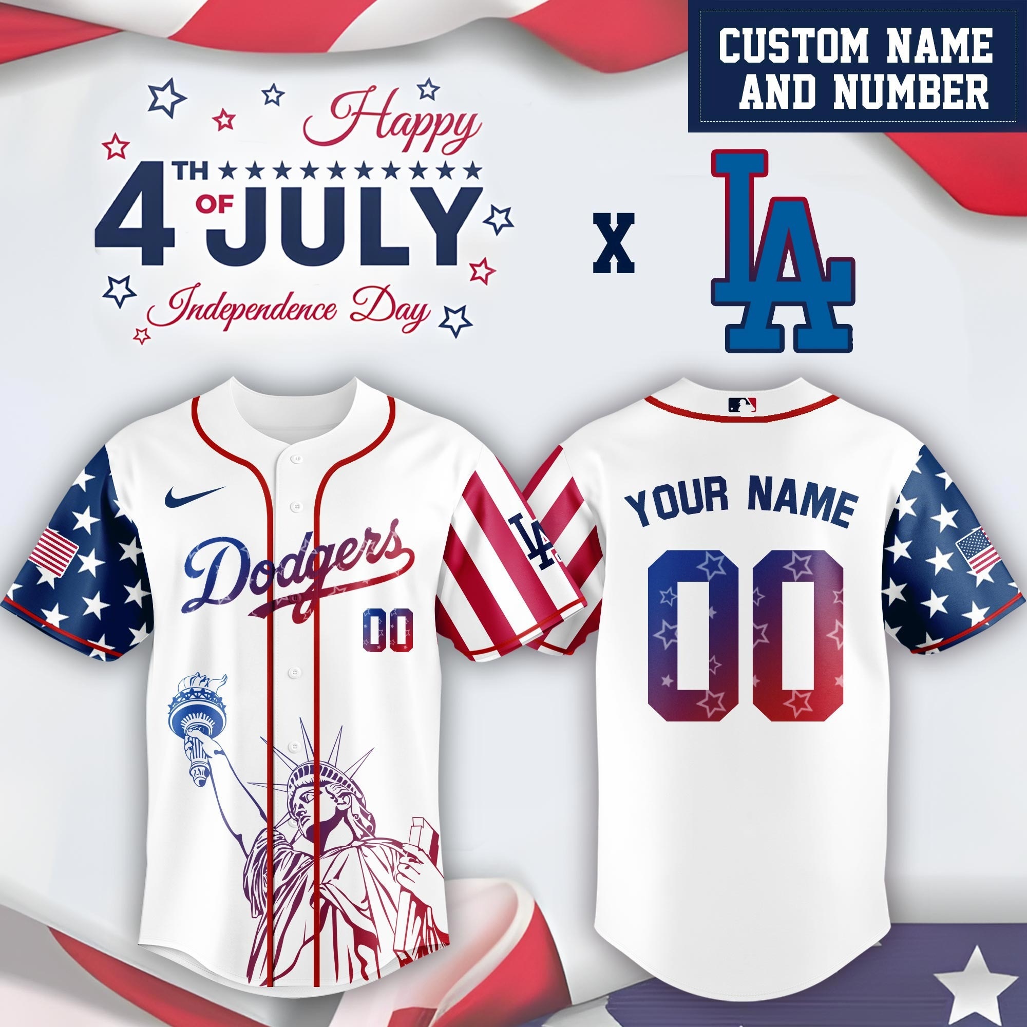 Custom Los Angeles Dodgers Patriotic Independence Day  Edition Jersey Comfortable Shirt For Sport Fans