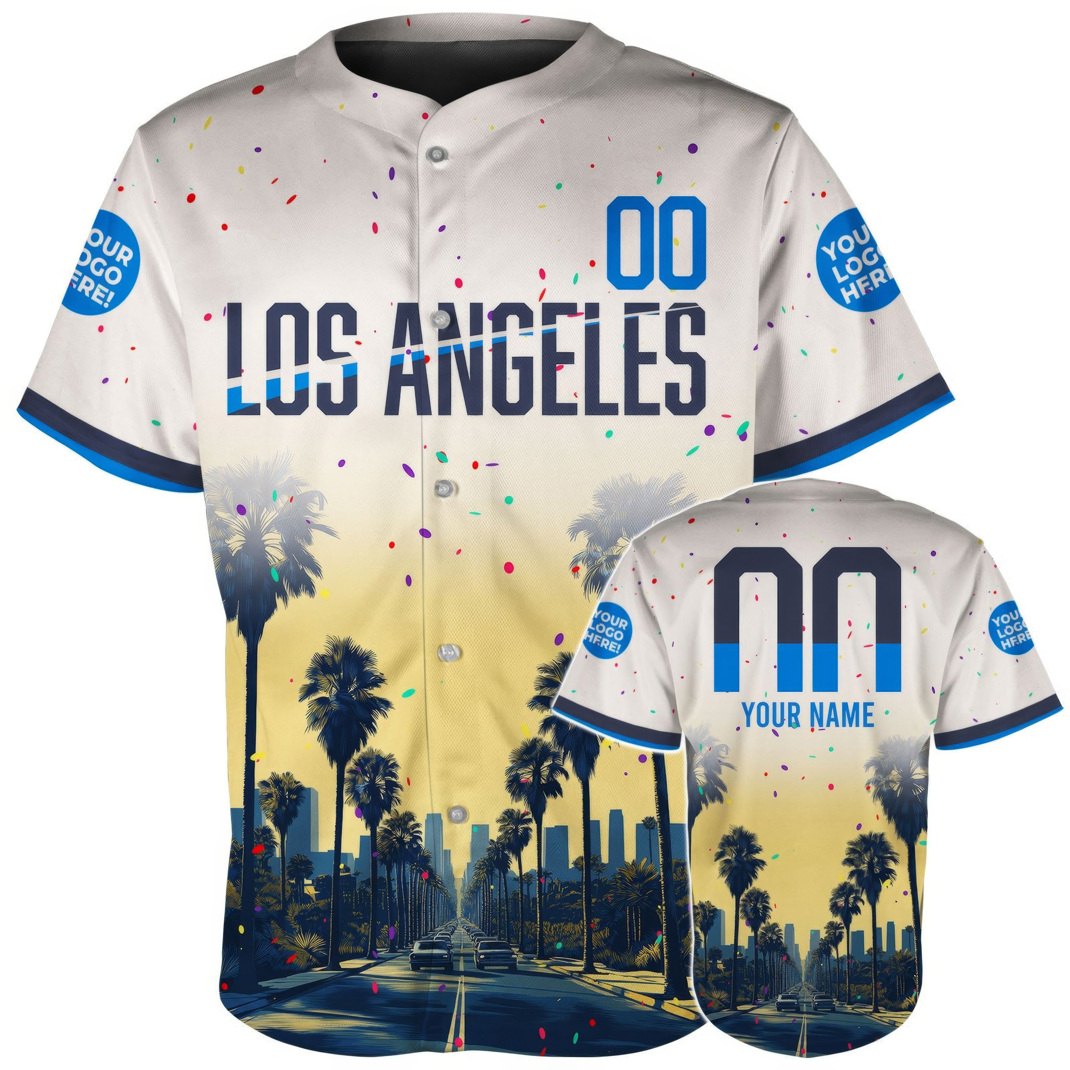 Custom Los Angeles Iconic Palm Tree Street Skyline Baseball Jersey Gifts For Brother