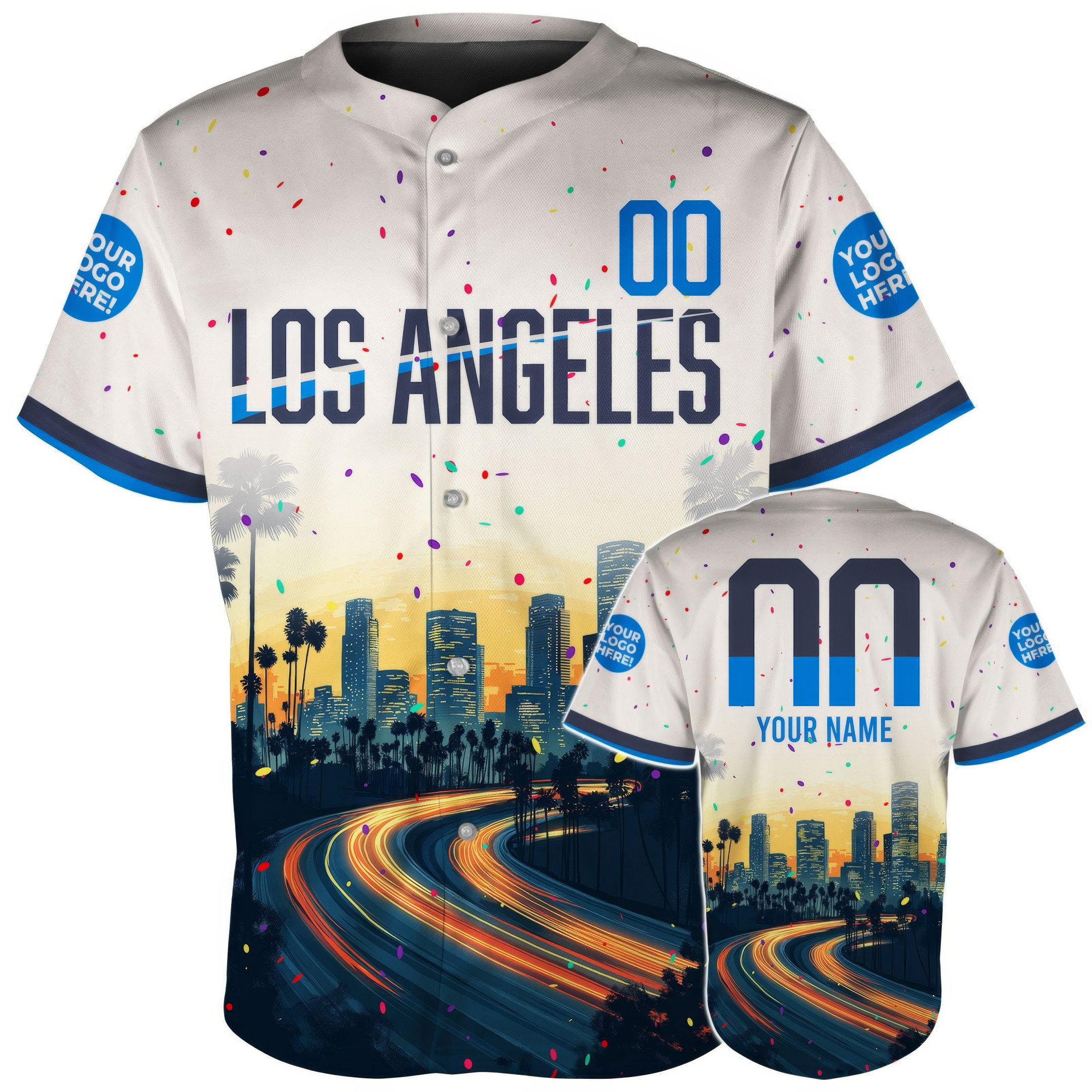 Custom Los Angeles Skyline Freeway Light Trails Baseball Jersey Gifts For Son In Law