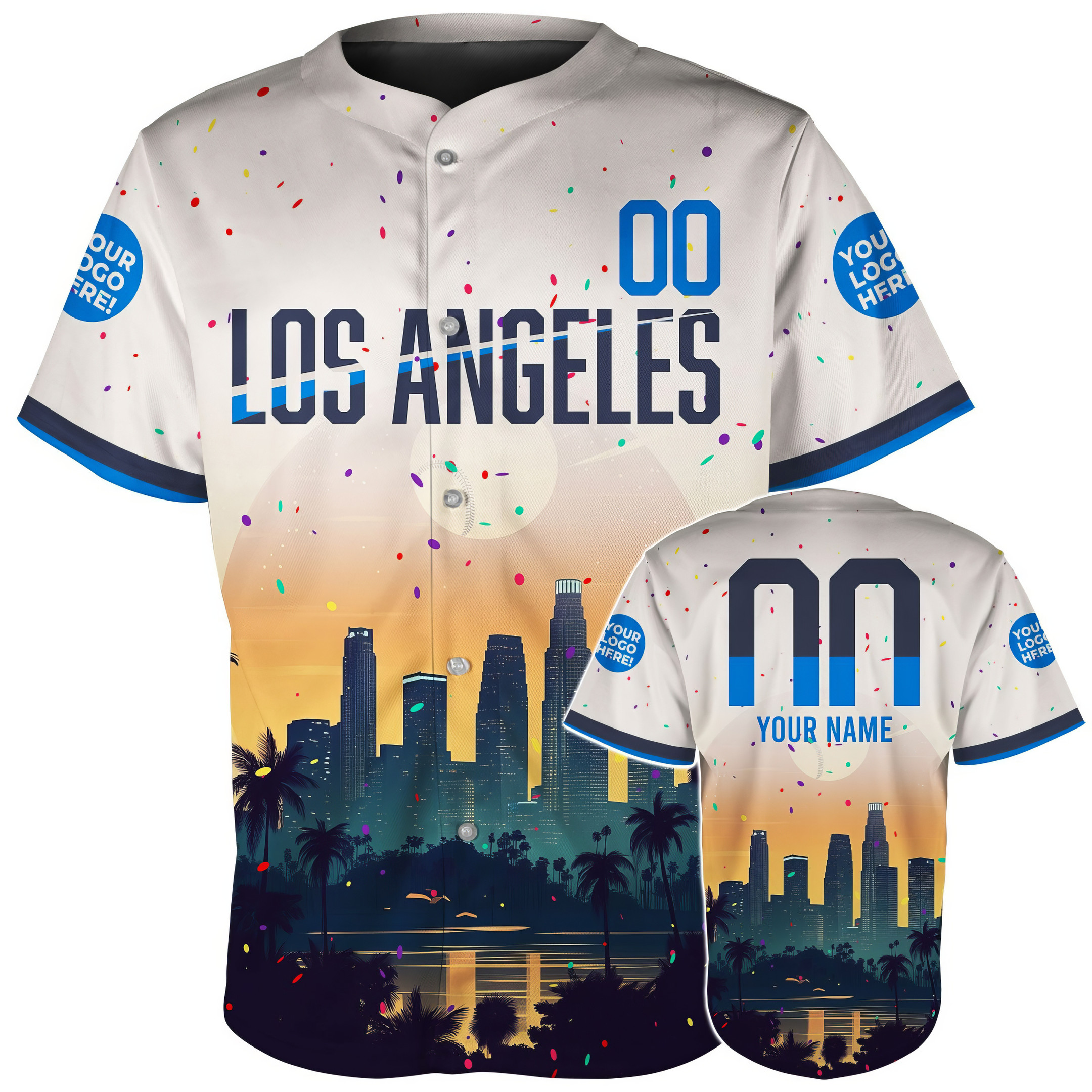 Custom Los Angeles Skyline Sunset Reflections Baseball Jersey Gifts For Son
