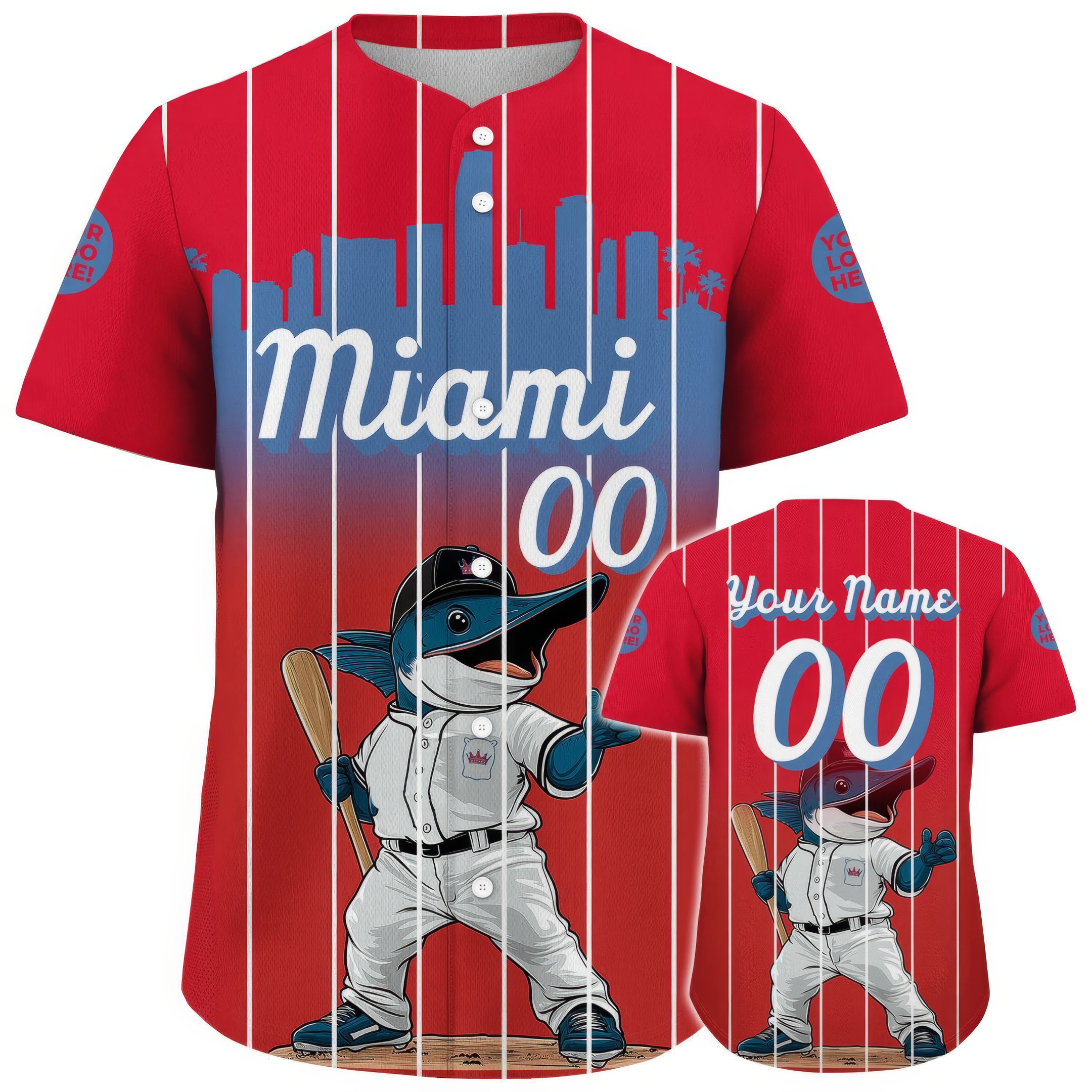 Custom Miami Cartoon Mascot Baseball Player Baseball Jersey Gift For Him