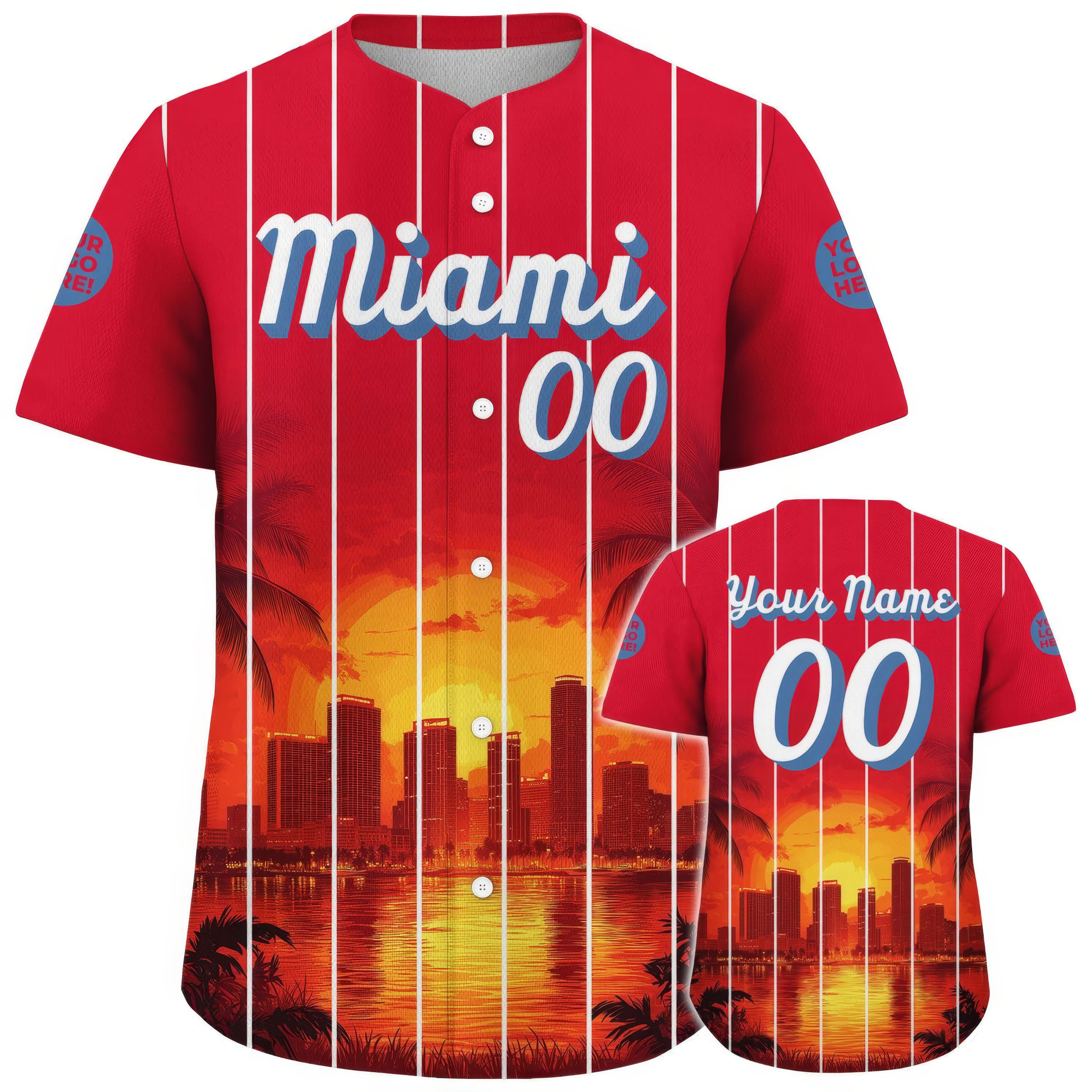 Custom Miami City Skyline At Dawn Baseball Jersey Gift For Boyfriend