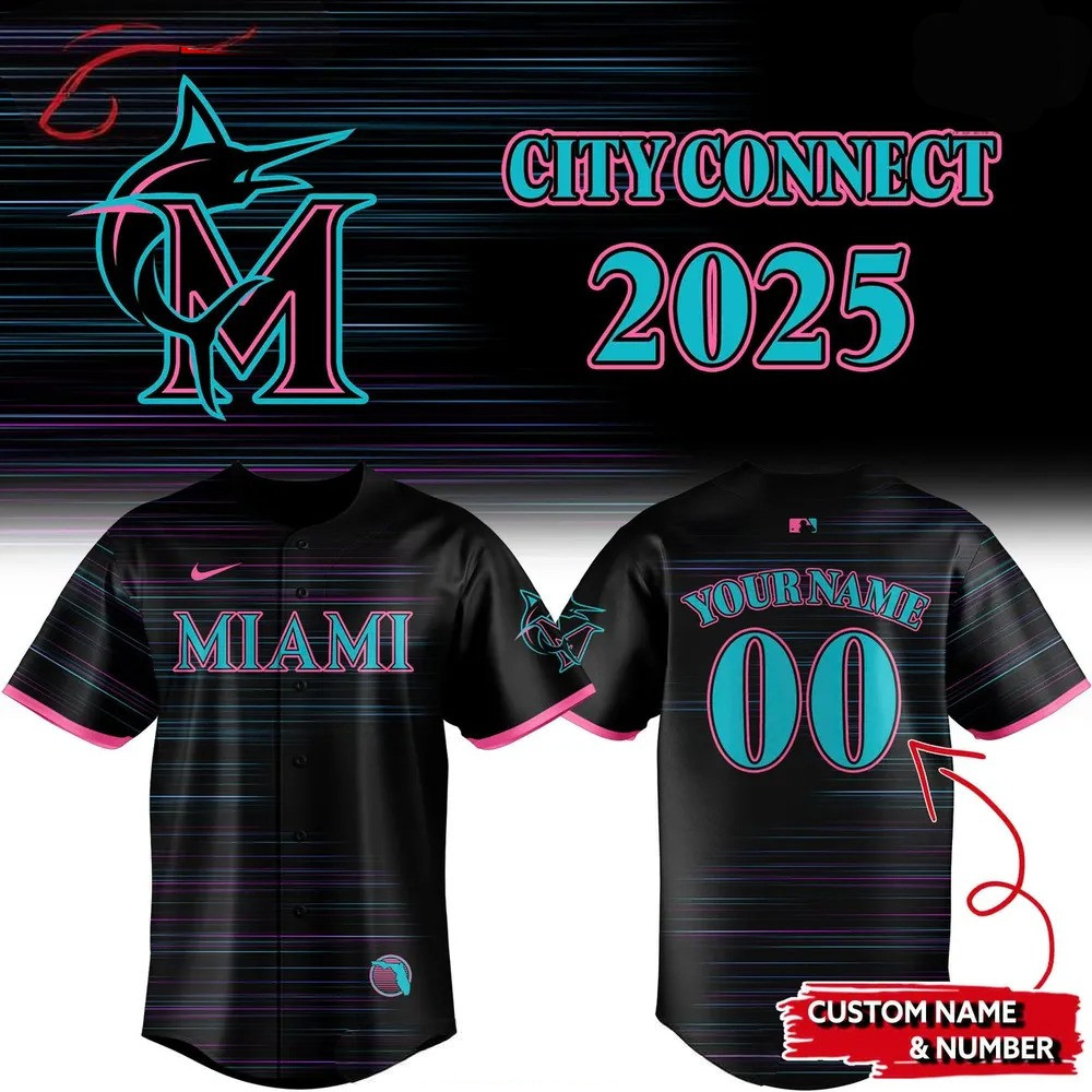Custom Miami Marlins 2025 City Connect Baseball Jersey Best Gifts For Baseball Lovers