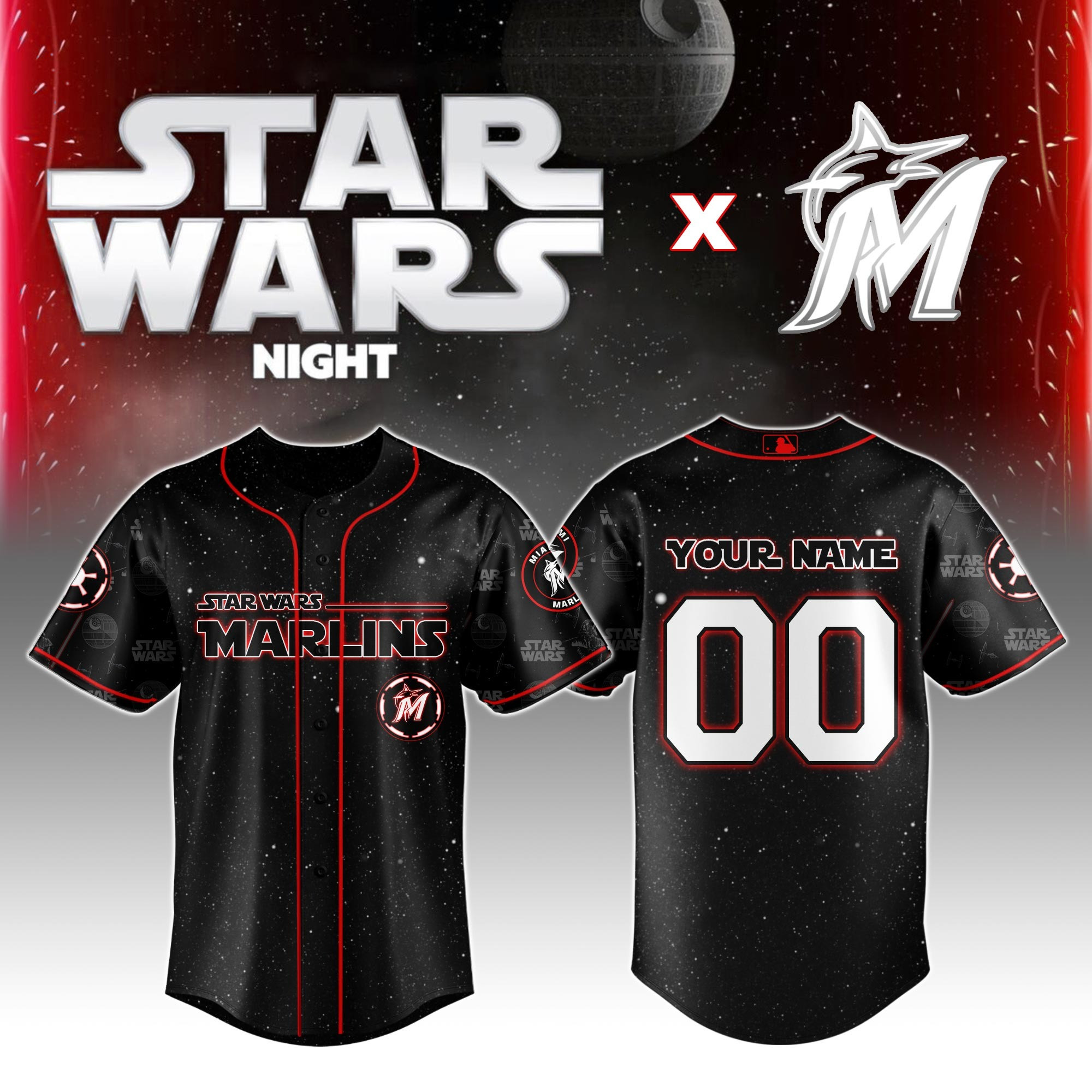 Custom Miami Marlins MLB x Star Wars Night Jersey 2025 Gifts For Baseball Fans