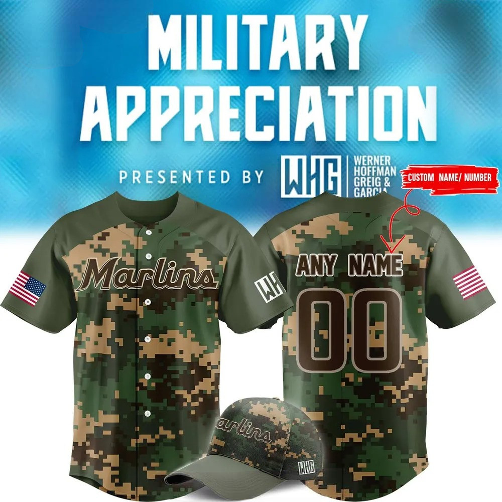 Custom Miami Marlins x 2025 Military Appreciation Night Baseball Jersey Best Gifts For Fans