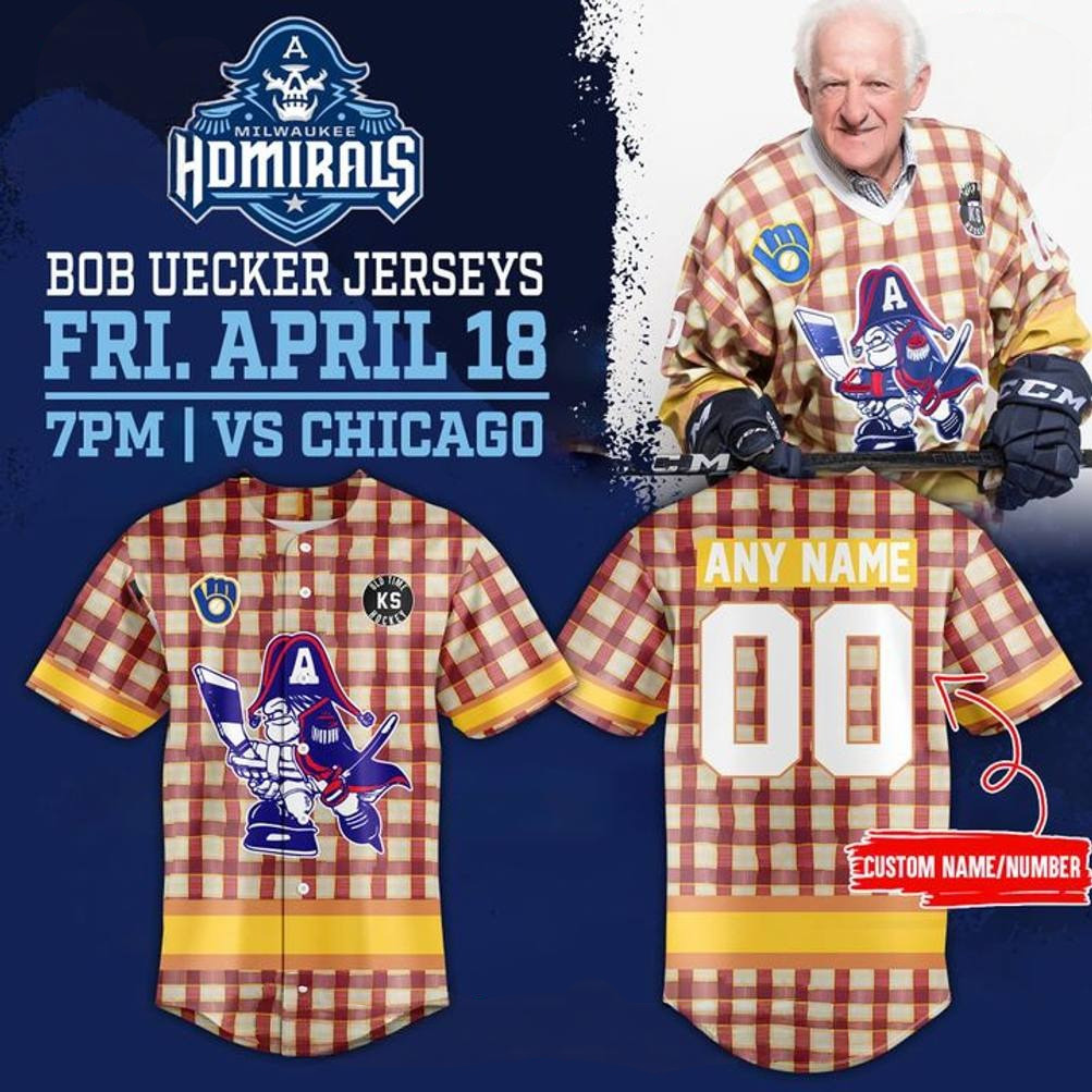 Custom Milwaukee Admirals x Bob Uecker  Edition 2025 Baseball Jersey Father Gifts