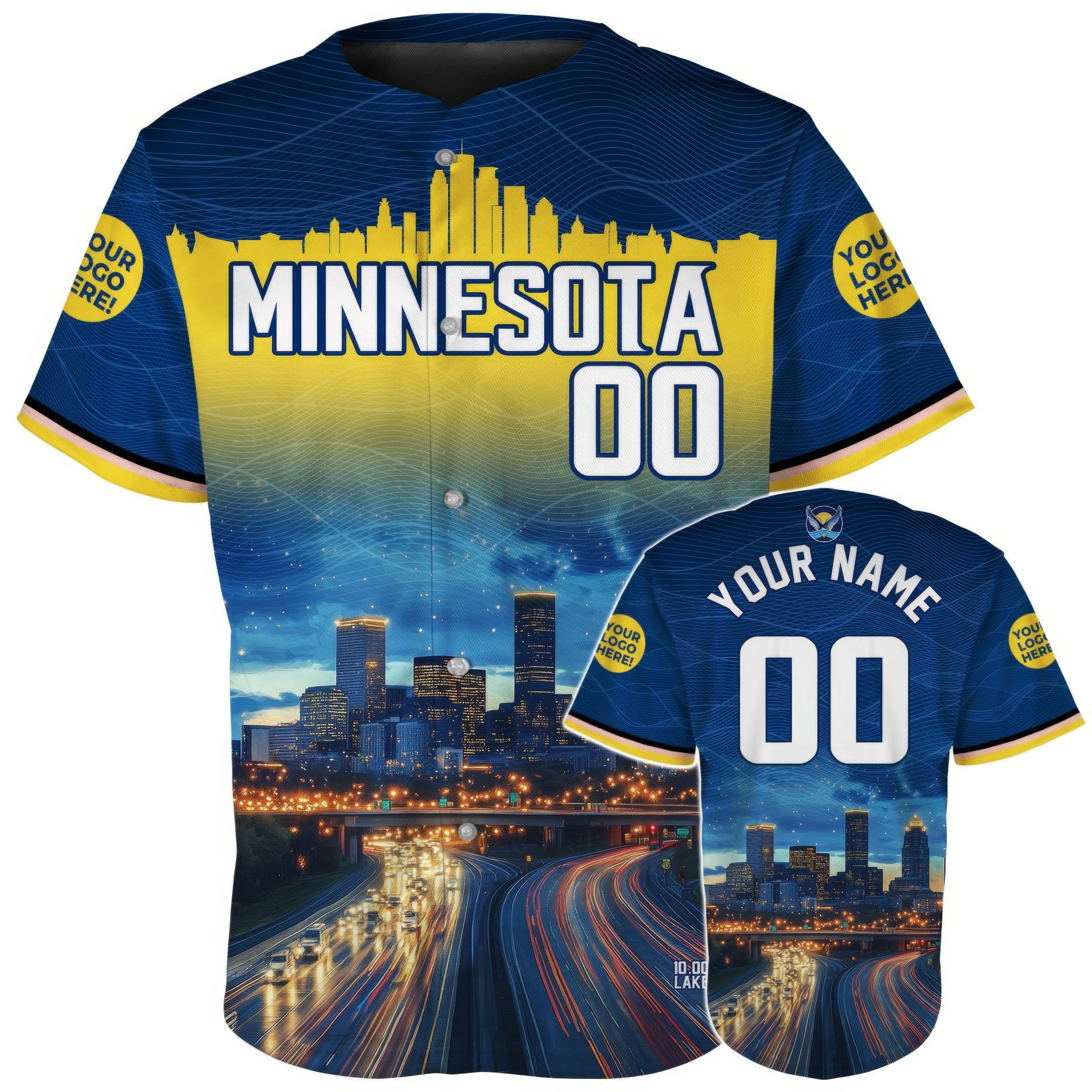 Custom Minnesota Minneapolis Skyline Light Trails Baseball Jersey Gifts For Friends