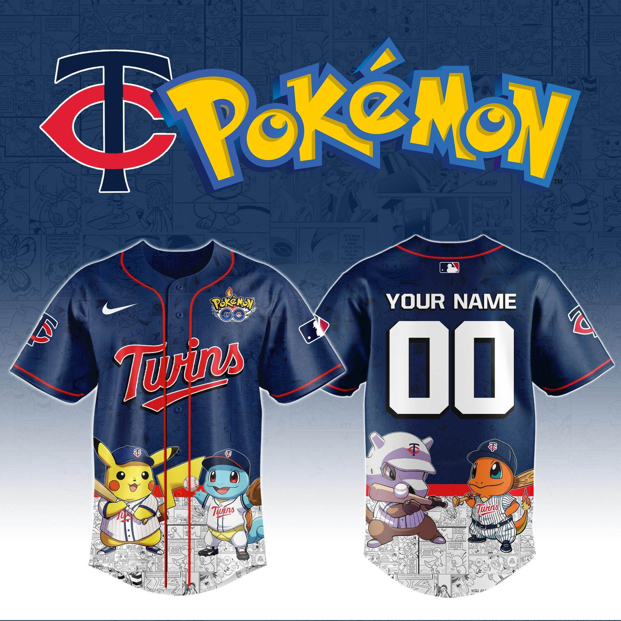 Custom Minnesota Twins X PokÃ©mon Go Jersey MLB Merch Gifts For Baseball Fans For Him Her