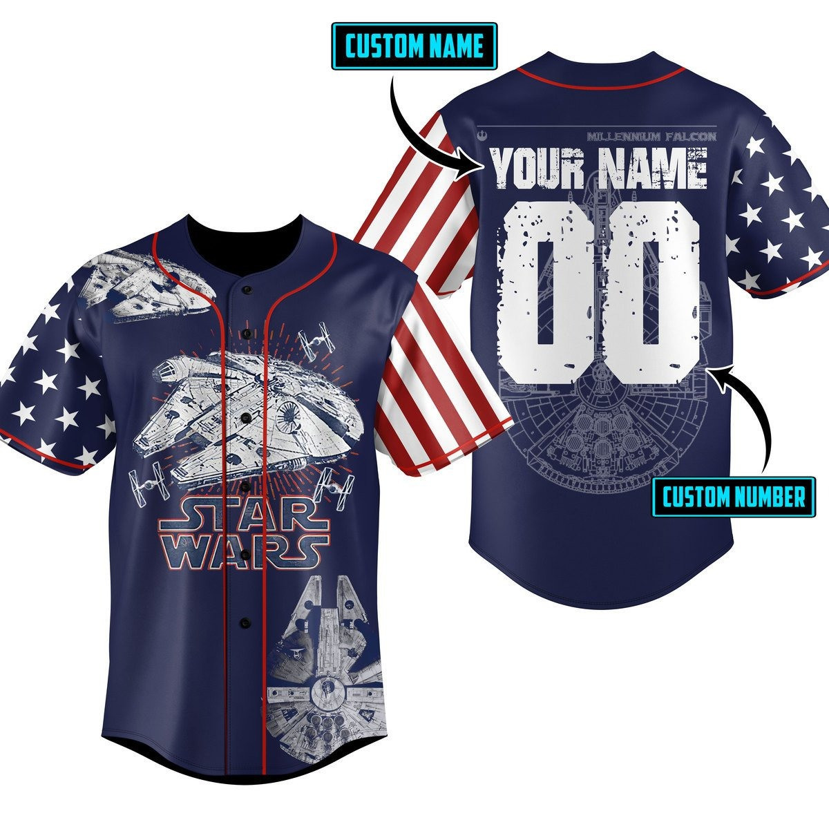 Custom Name And Number Star Wars x Millennium Falcon Jersey Shirt Gift For Husbands