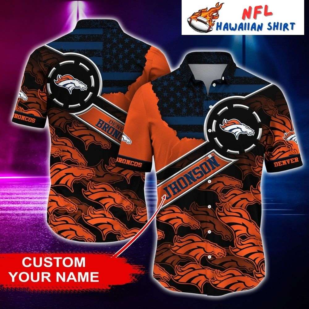 Custom Name Patriotic Star Denver Broncos Hawaiian Shirt Gift For Sport Music Fans