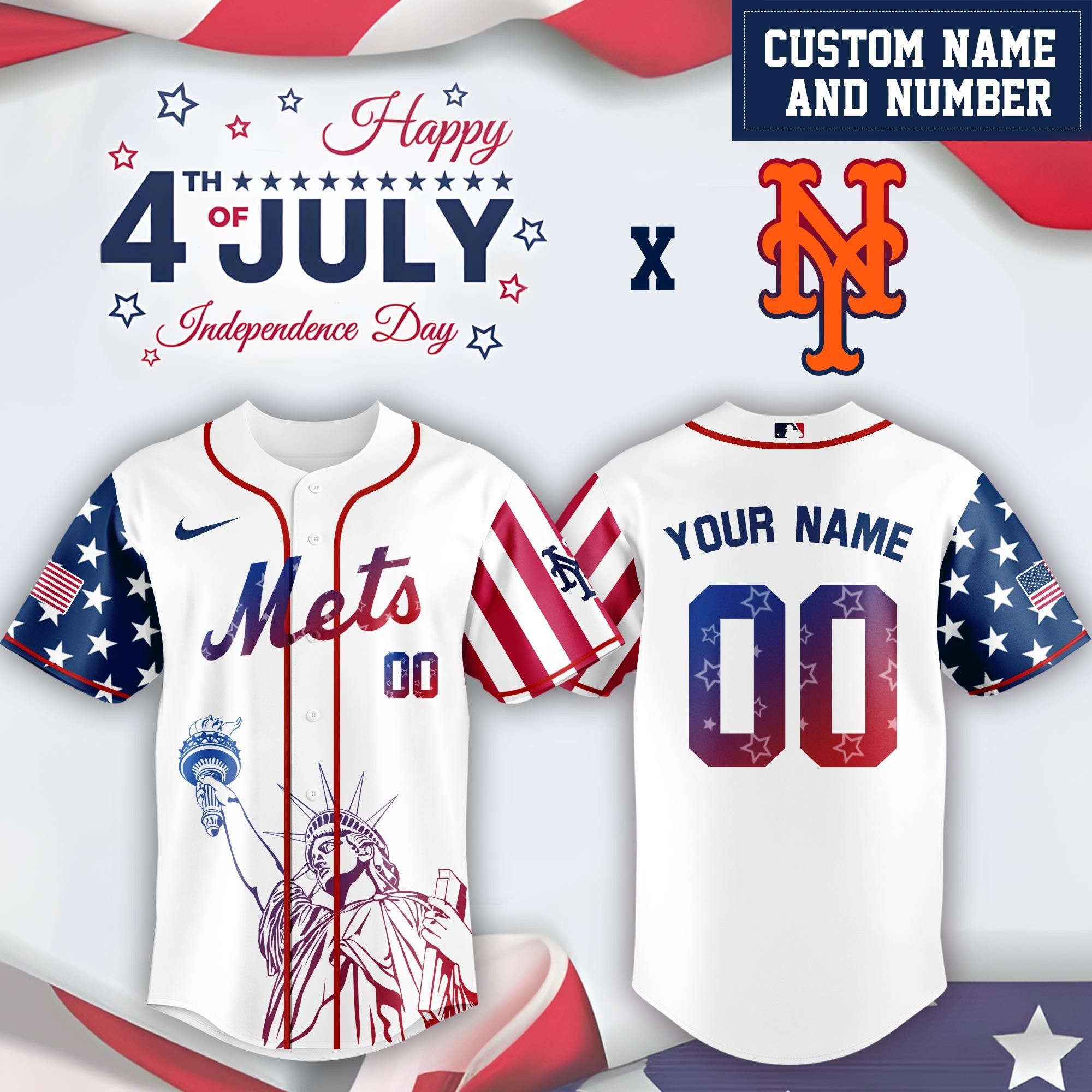 Custom New York Mets Happy Independence Day  Edition Jersey Best Sport Merch For Lovers
