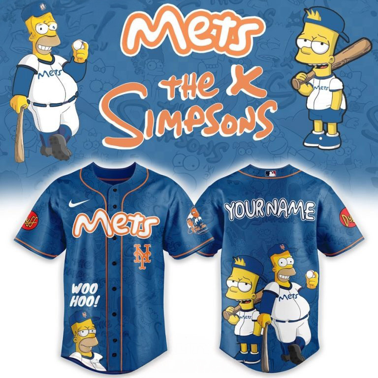 Custom New York Mets Mix The Simpsons Heritage Baseball Jersey Cool Baseball Gifts