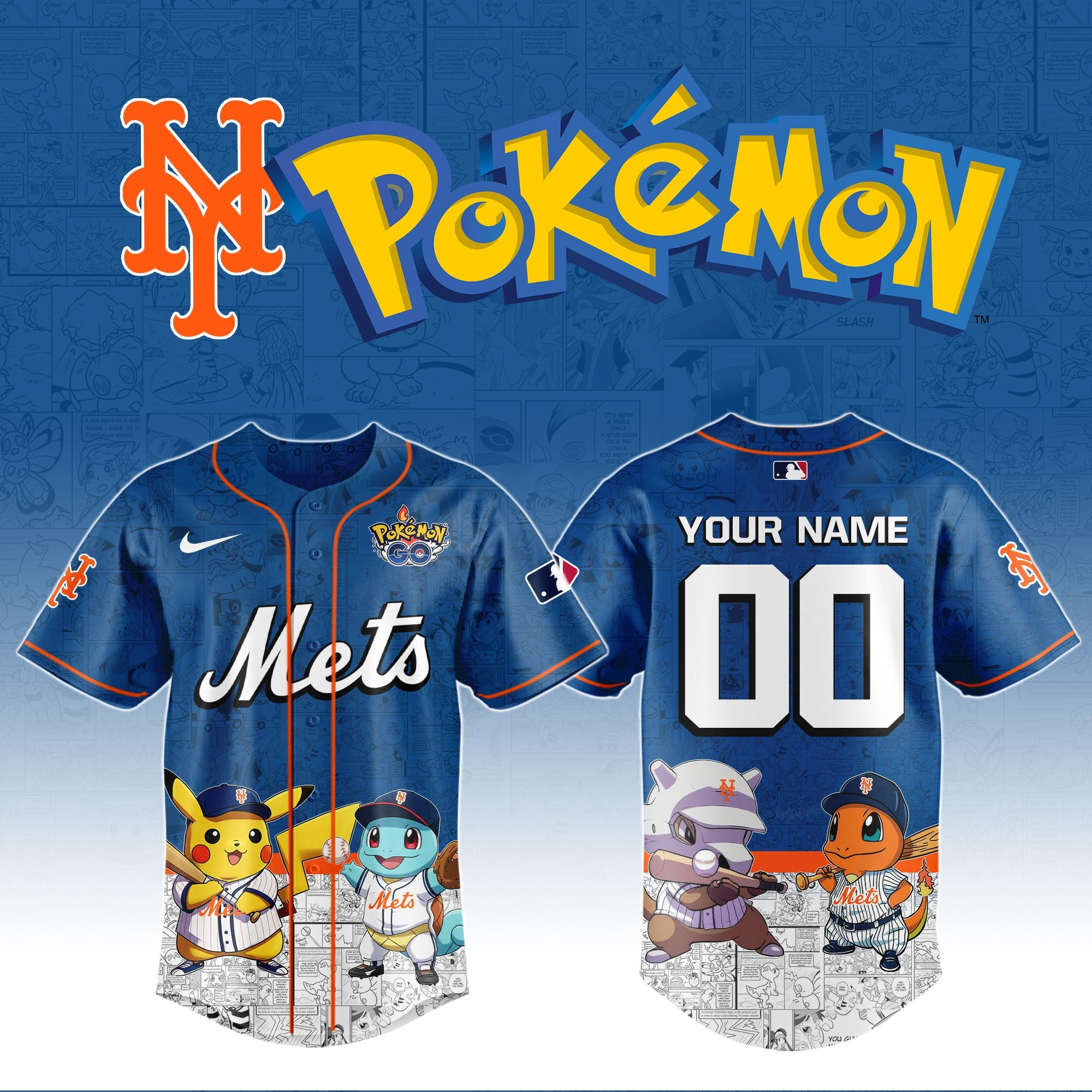 Custom New York Mets X PokÃ©mon Go Jersey MLB Merch Gifts For Baseball Fans