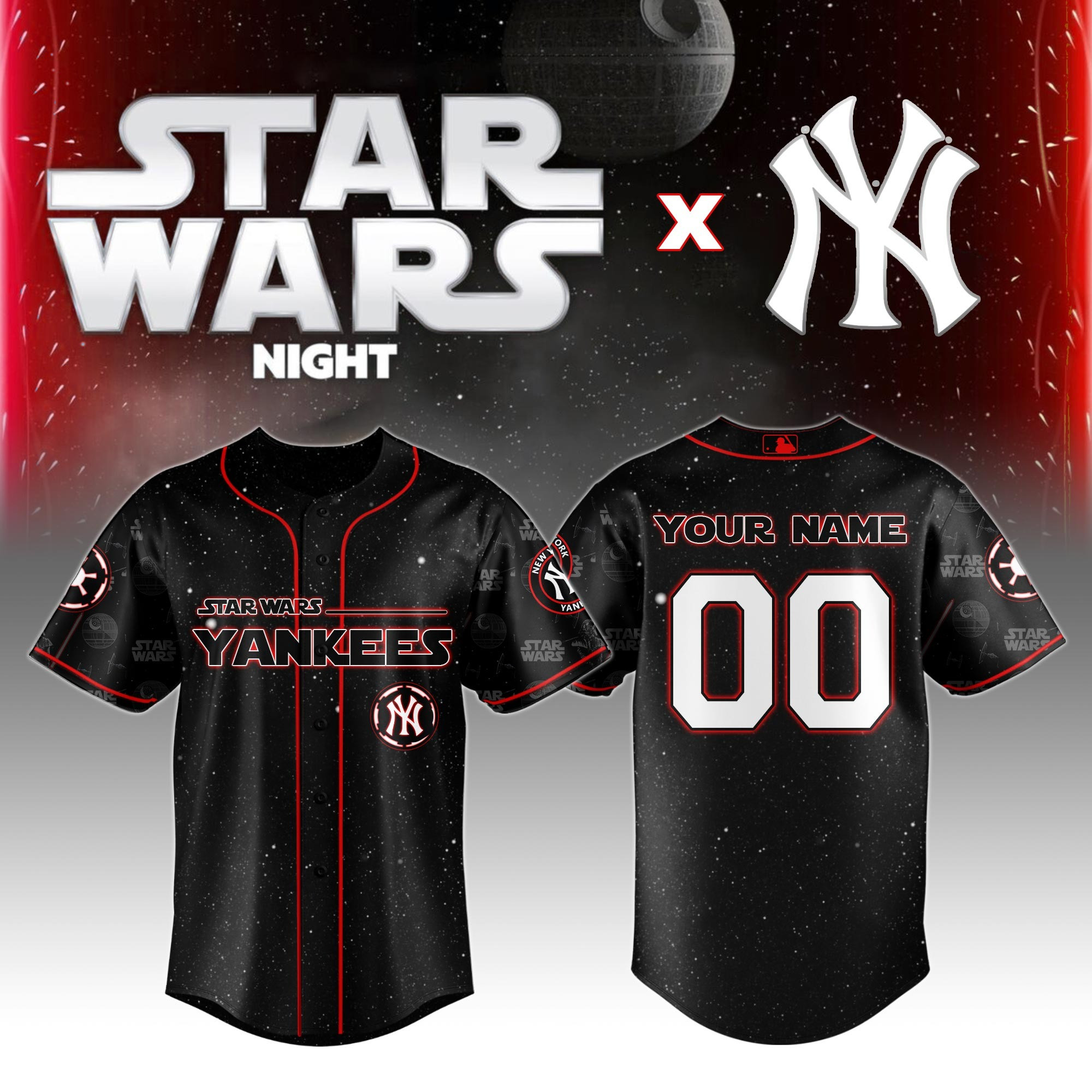 Custom New York Yankees MLB x Star Wars Night Jersey 2025 Baseball Team Gift Ideas