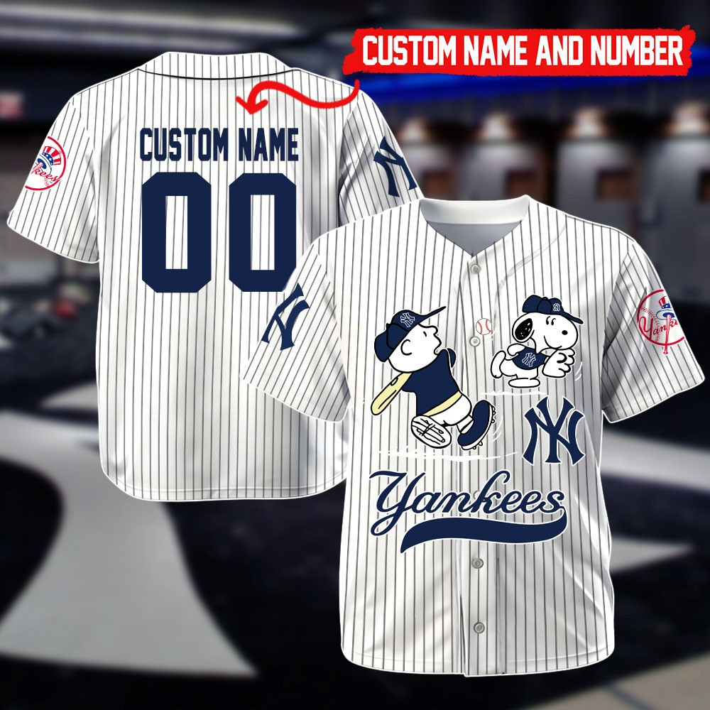 Custom New York Yankees Peanuts Charlie Brown Snoopy Jersey Best Gifts For Yankees Fans