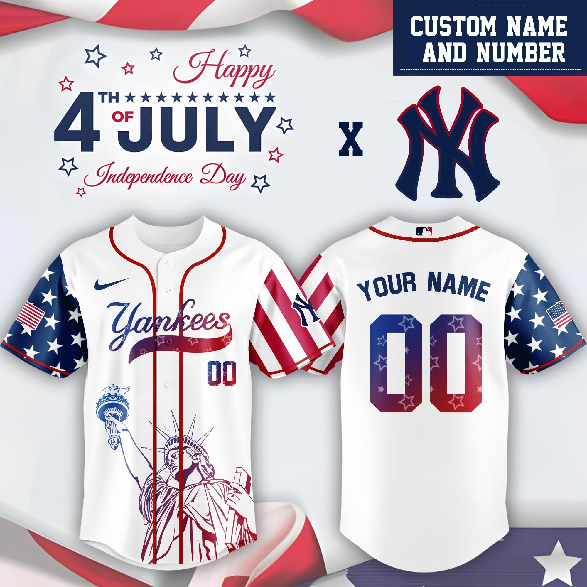 Custom New York Yankees Special Independence Day  Edition Jersey Relaxed Fit Shirt Gift For Her