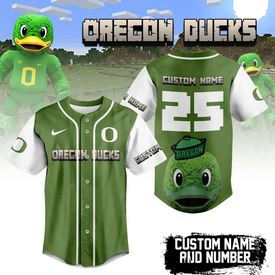 Custom Oregon Ducks x Minecraft Special Baseball Jersey Gift Ideas For Baseball Fans