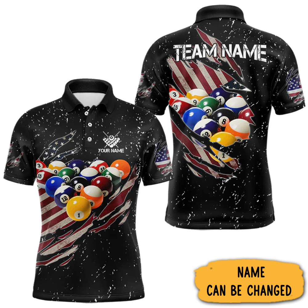Custom Patriotic American Flag Billiard Polo Shirt For Men Billiard Lovers Gifts