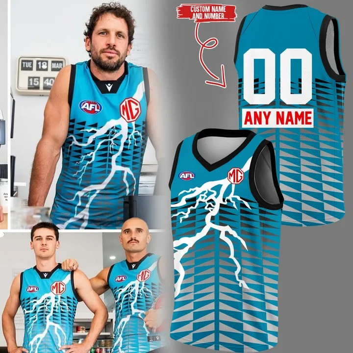 Custom Port Adelaide Lightning Bolt Guernsey Jersey 2025 Gifts For Fans