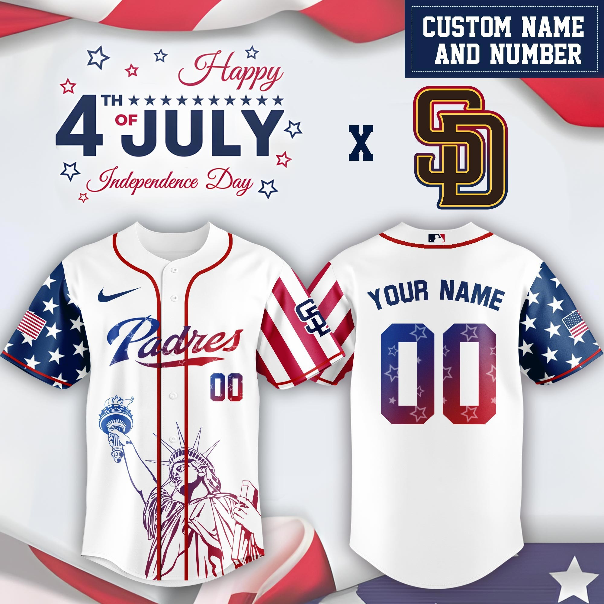Custom San Diego Padres Special Independence Day  Edition Jersey Unique Baseball Fan Gift