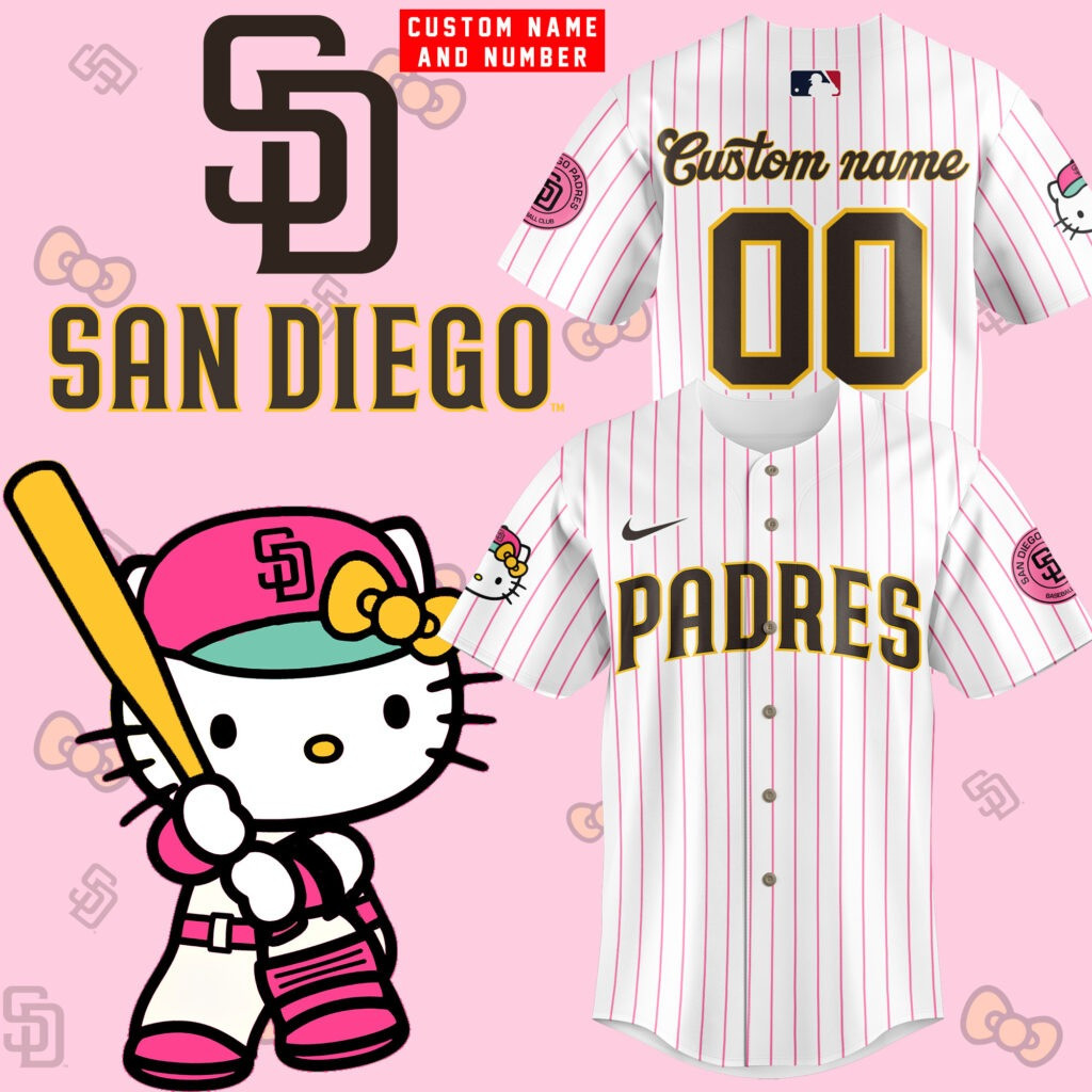 Custom San Diego Padres x Hello Kitty Night Jersey MLB Merch Padres Fan Gift Ideas For Her