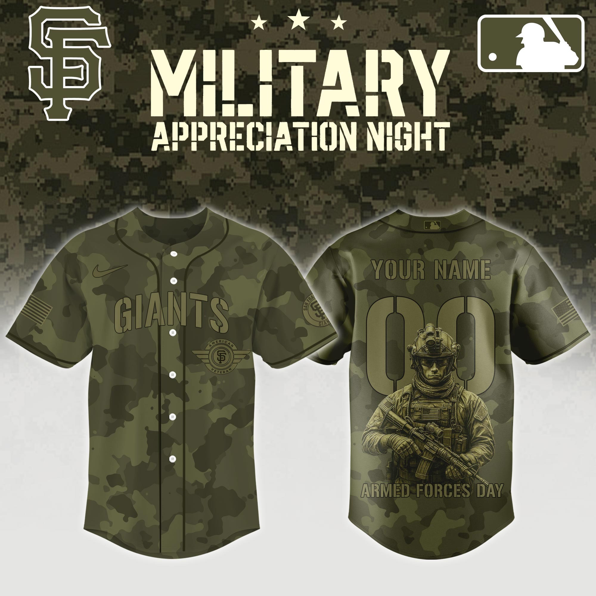 Custom San Francisco Giants x MLB 2025 Armed Forces Day Night Jersey Best Gifts For Baseball Fans