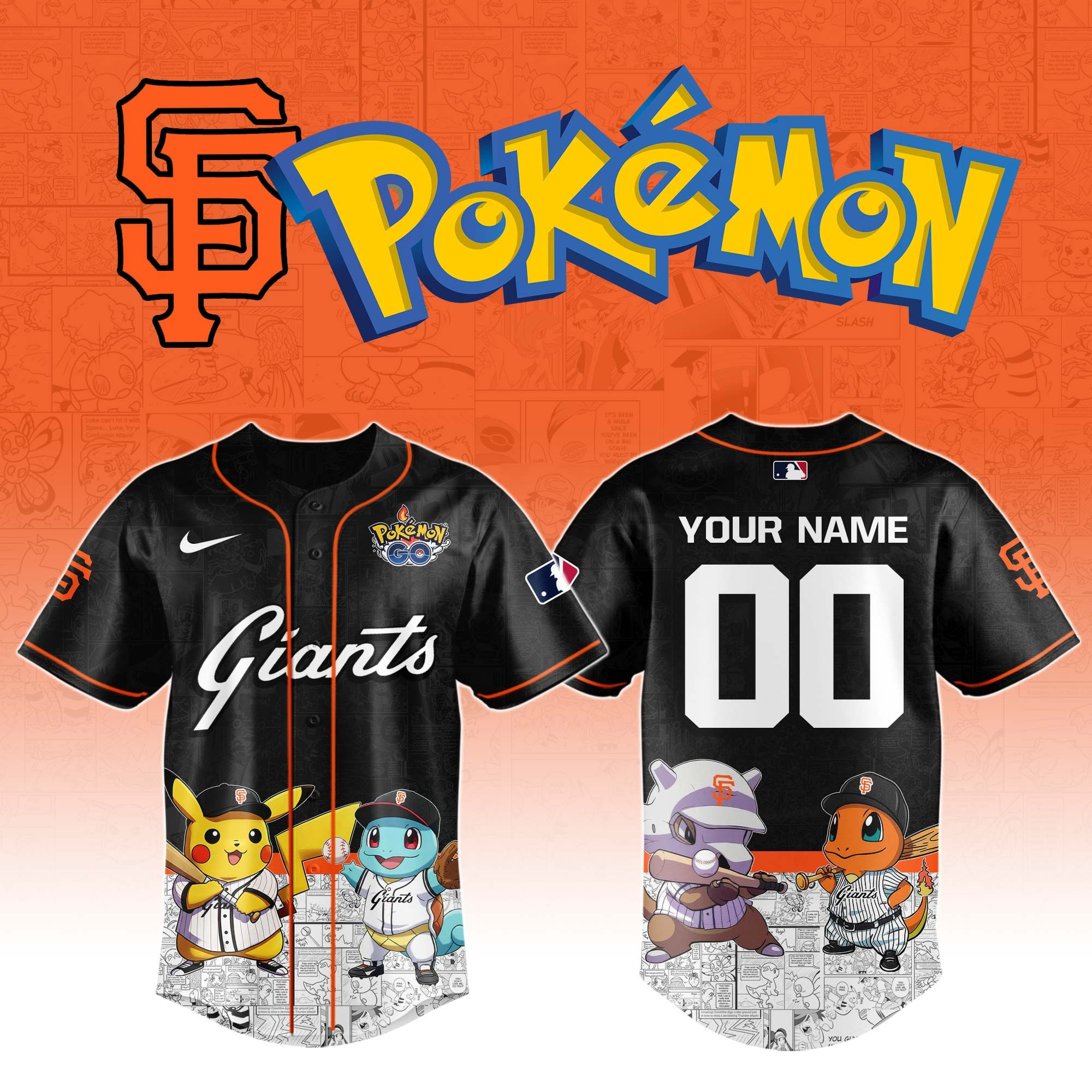 Custom SF San Francisco Giants X PokÃ©mon Go Jersey MLB Merch Gifts For Baseball Fans