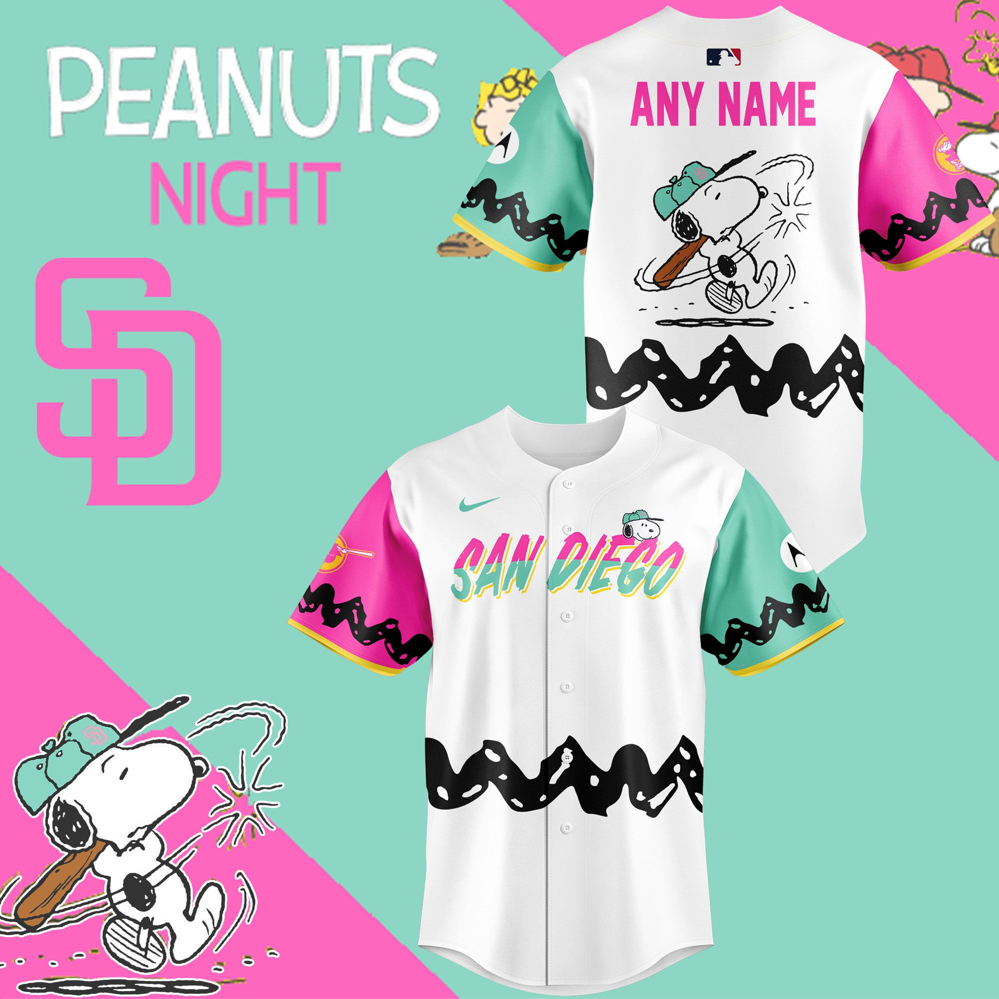 Custom Snoopy San Diego Padres x Peanuts Night Jersey MLB Merch Baseball Padres Fan Gifts